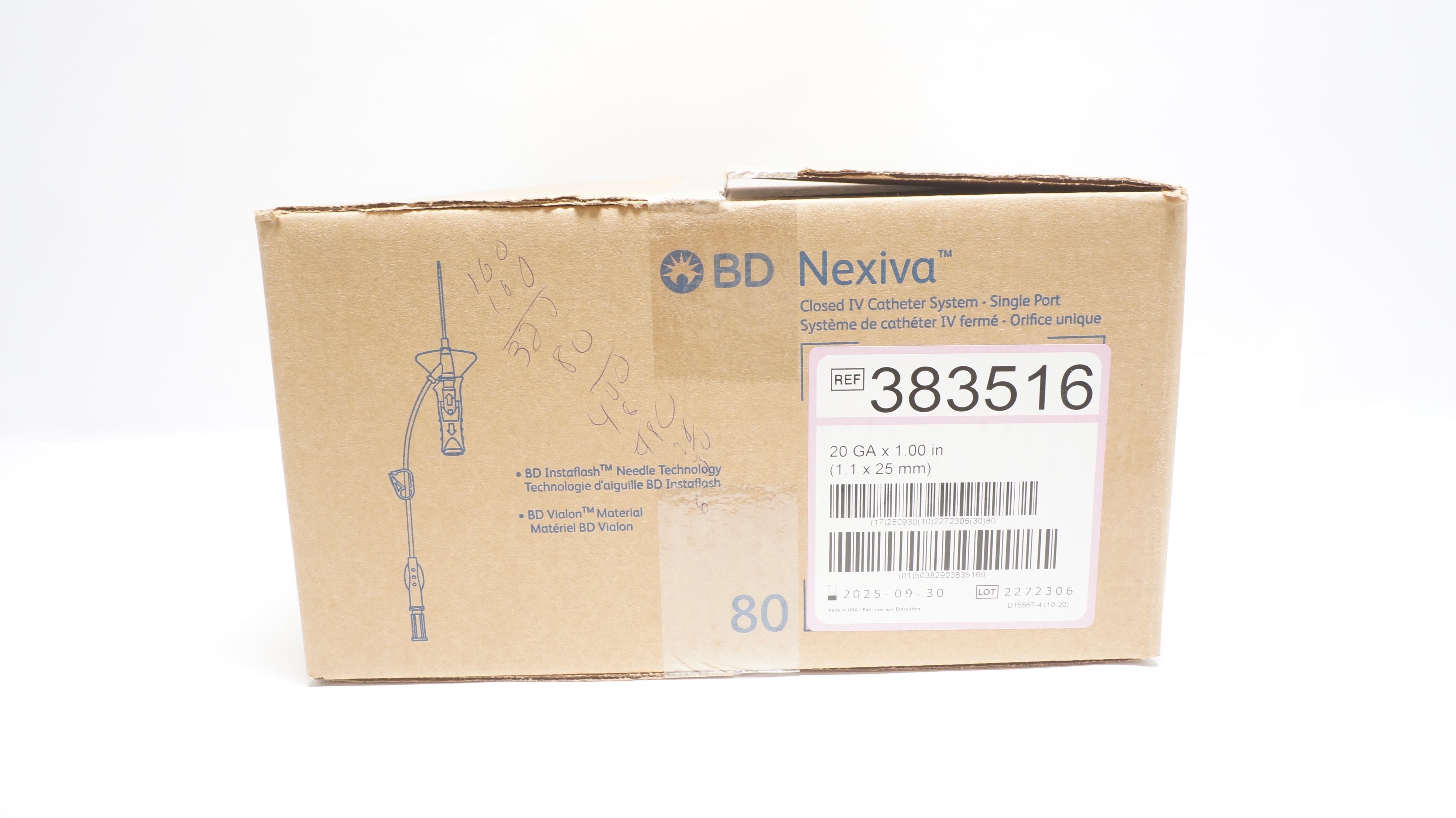BD 383516 Nexiva Clodsed IV Cath. System 20GA x 1.00inch -61mL/min(x)-Case of 80