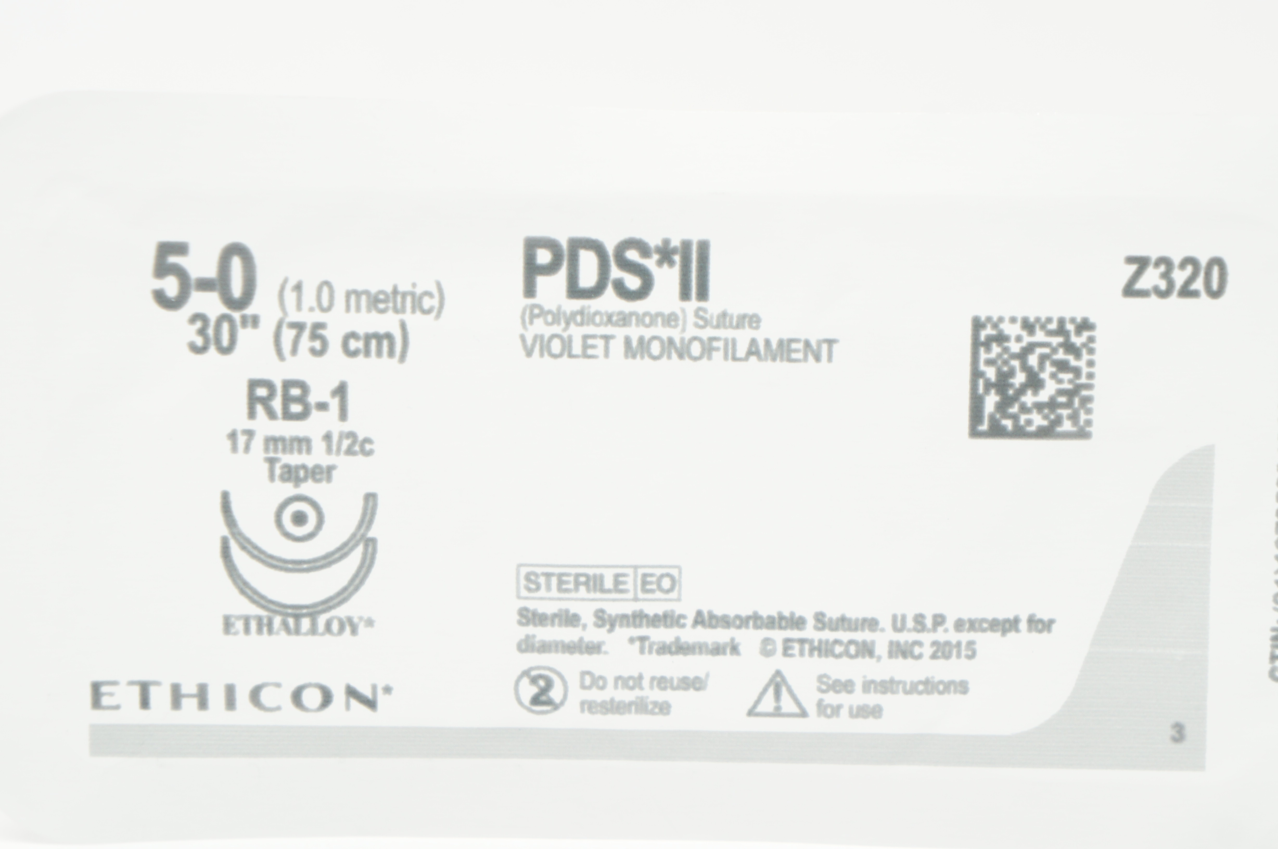 Ethicon Z320 5-0 PDS II Stre Violet Monofilament RB-1 17mm 1/2c