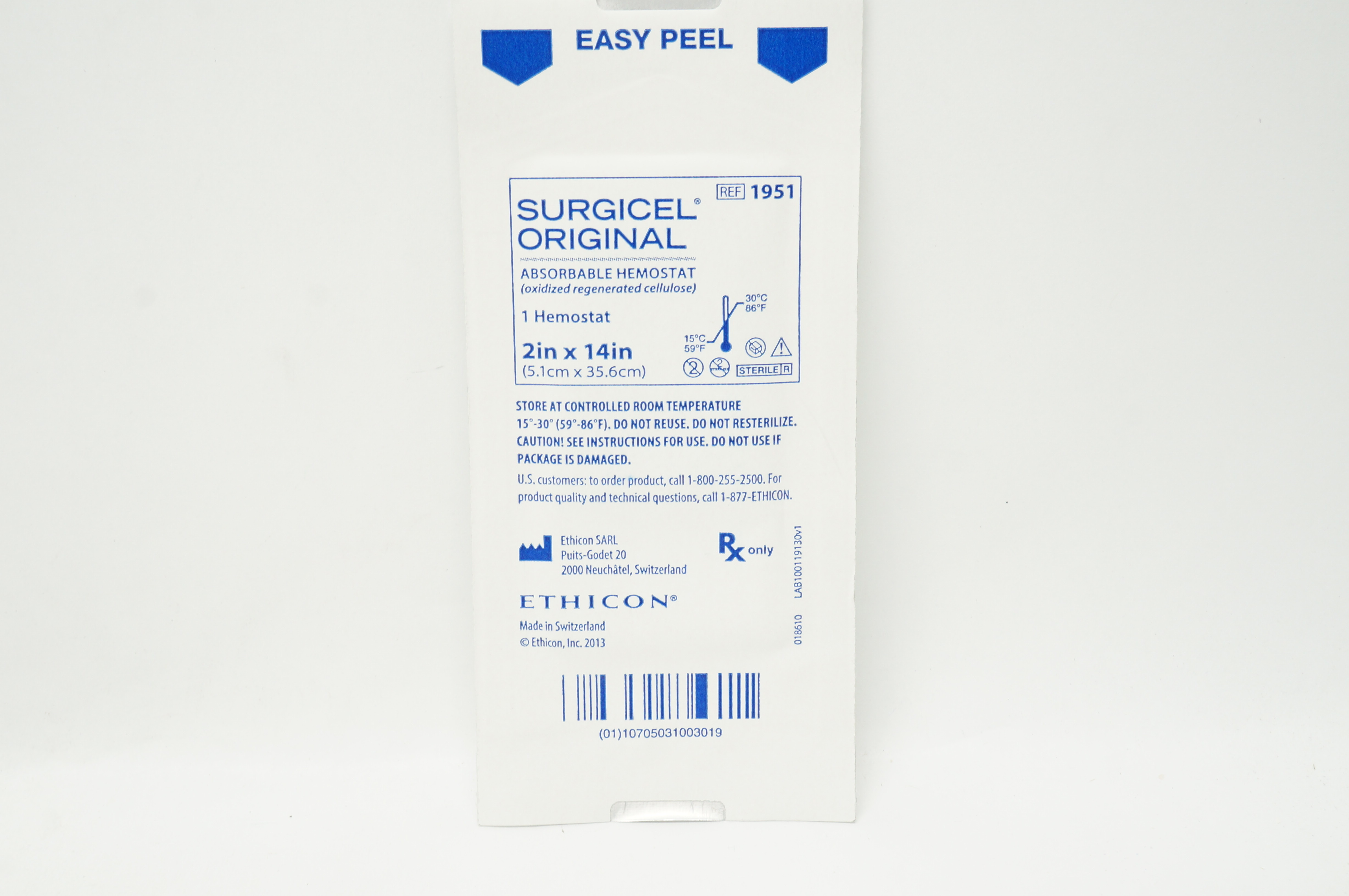 Ethicon 1951 Surgicel Original Absorbable Hemostat 2inch x 14inch (x)