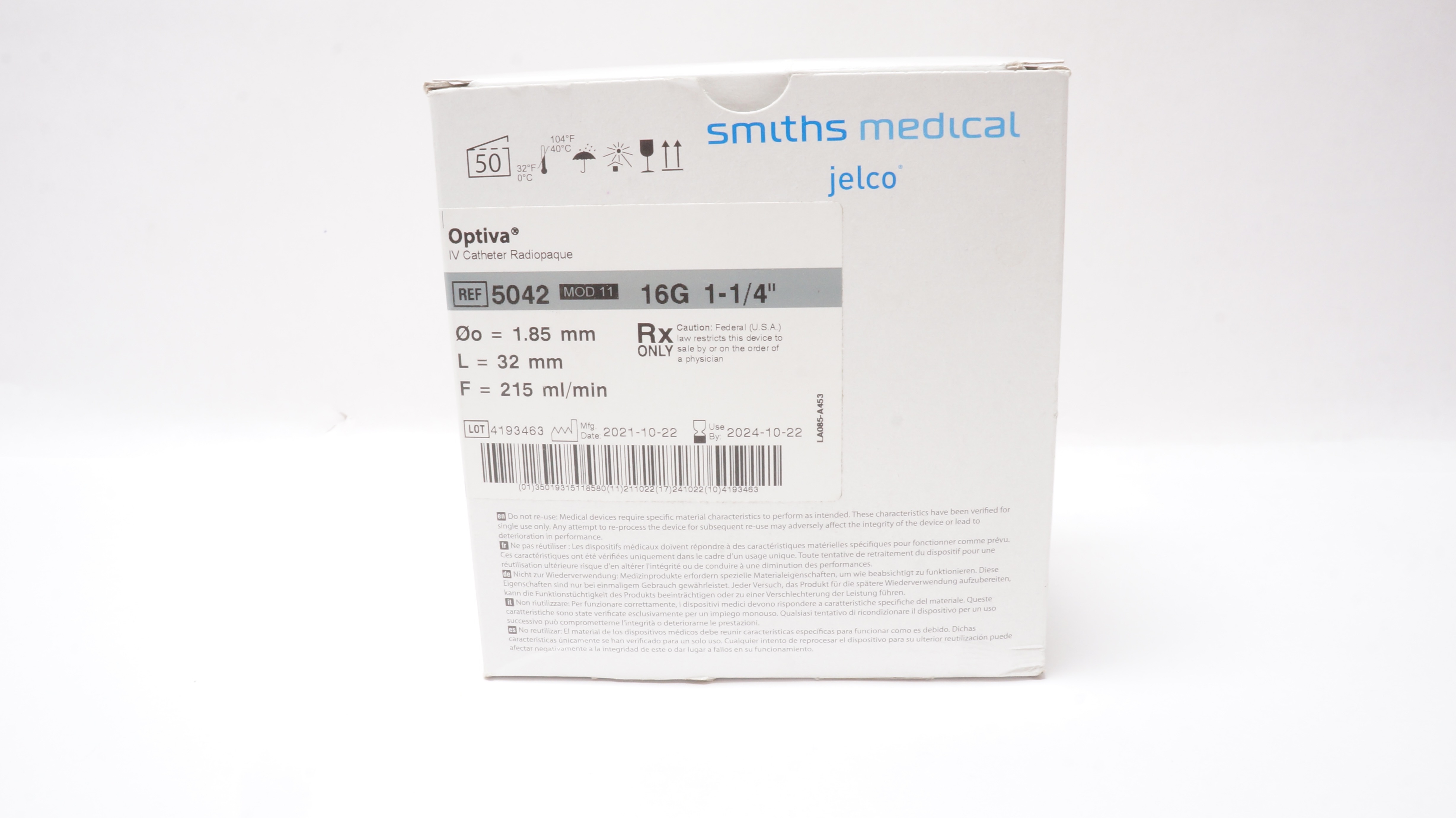 Smiths Medical 5042 Jelco Optiva IV Cath. 16G x 1-1/4inch - Box of 50