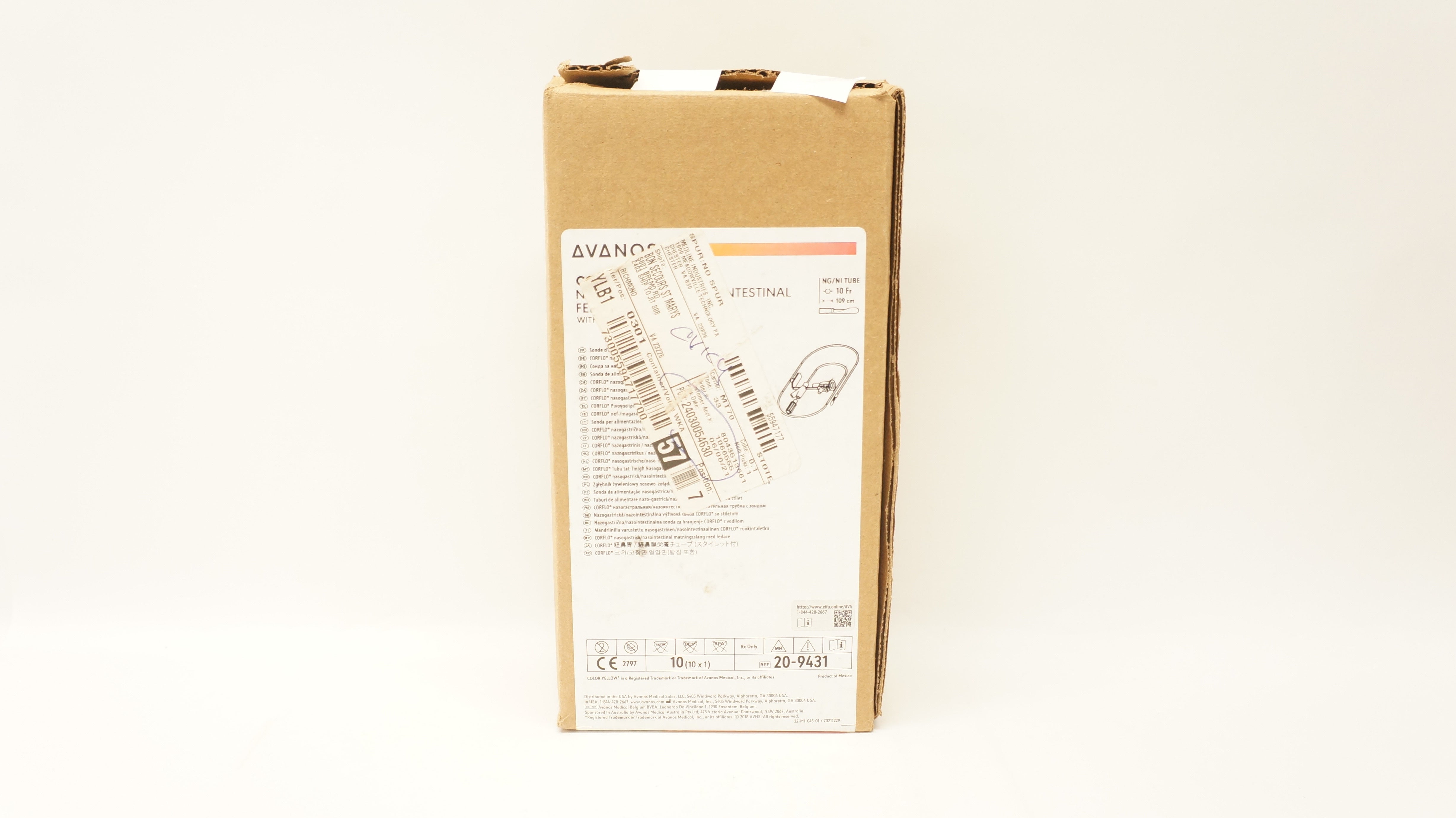 Avanos 20-9431 Corflo Nasogastric/Nasointestinal Feeding Tube 10Fr - Box of 10