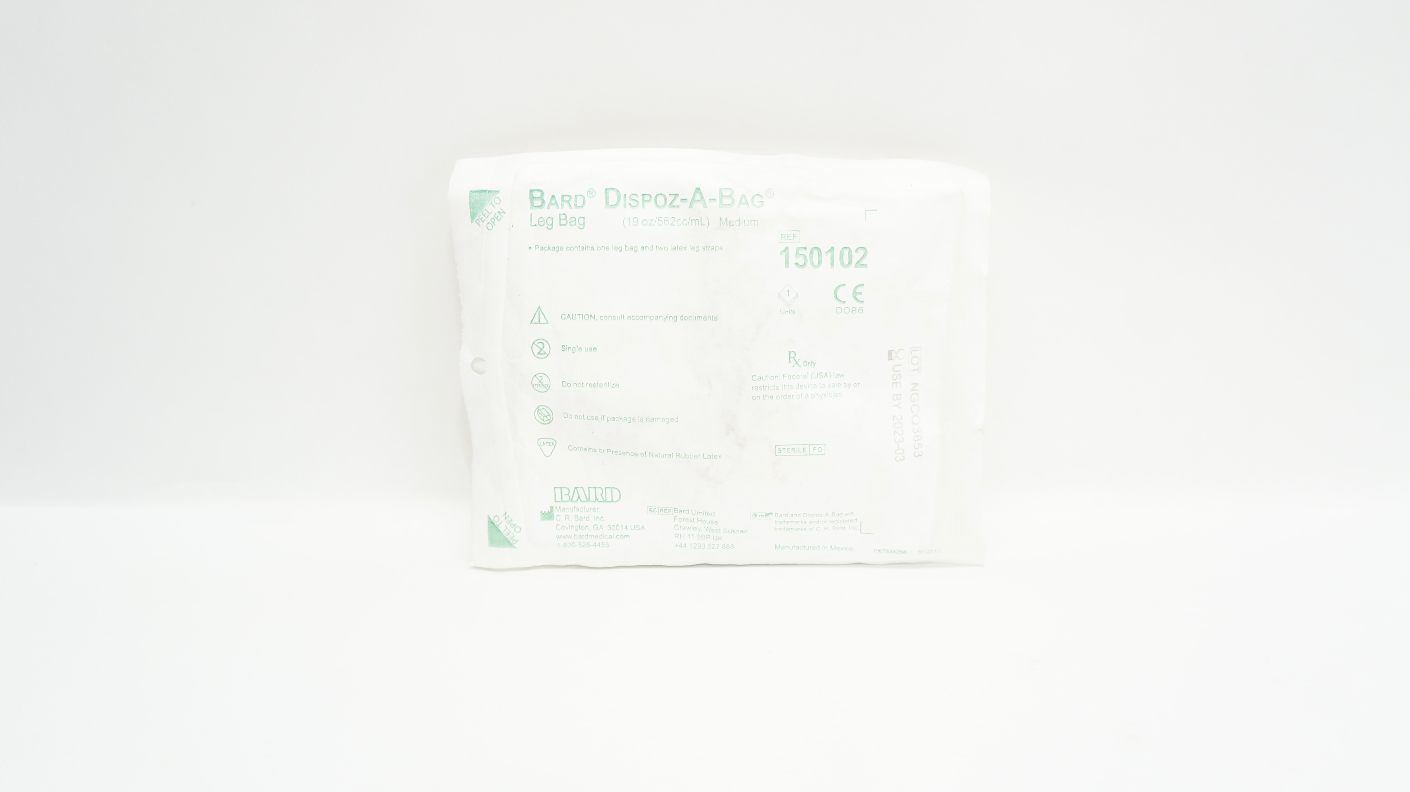 Bard 150102 Dispoz-A-Bag Leg Bag 19oz/562cc/mL, Medium (x)