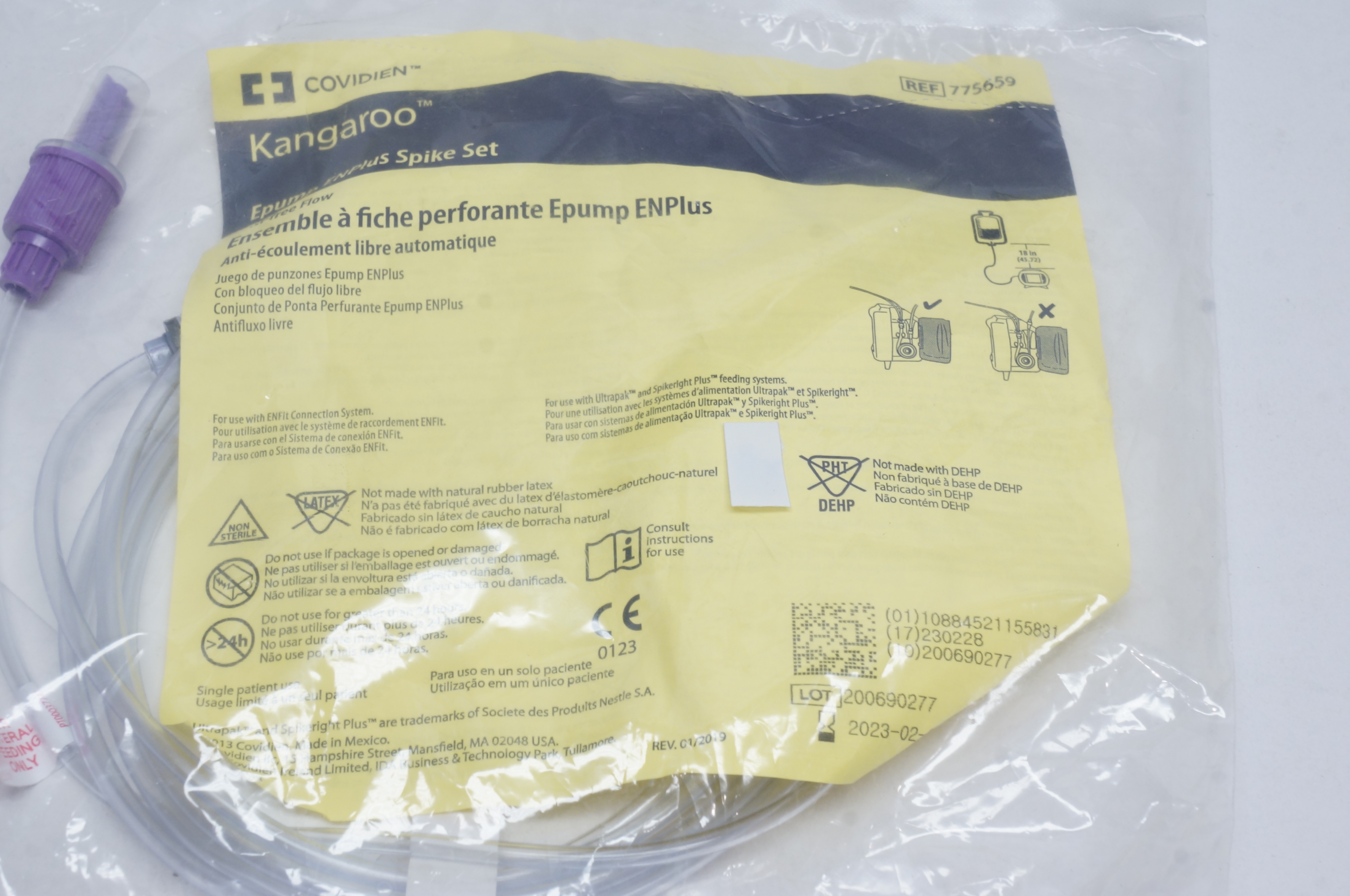 Covidien 775659 Kangaroo Epump EN Plus Spike Set Anti-Free Flow