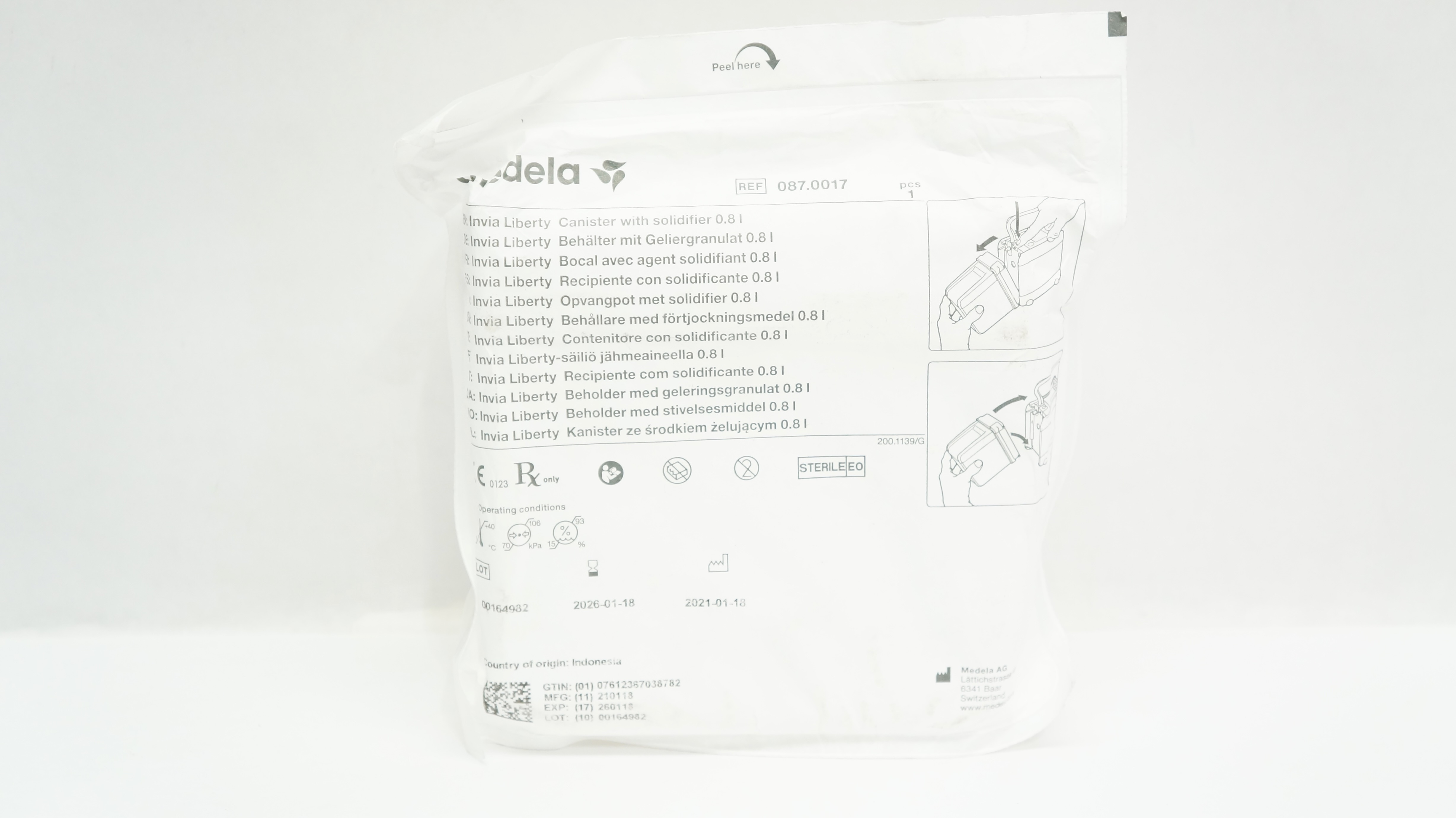 Medela 087.0017 Invia Liberty Canister with Solidifier 0.8l