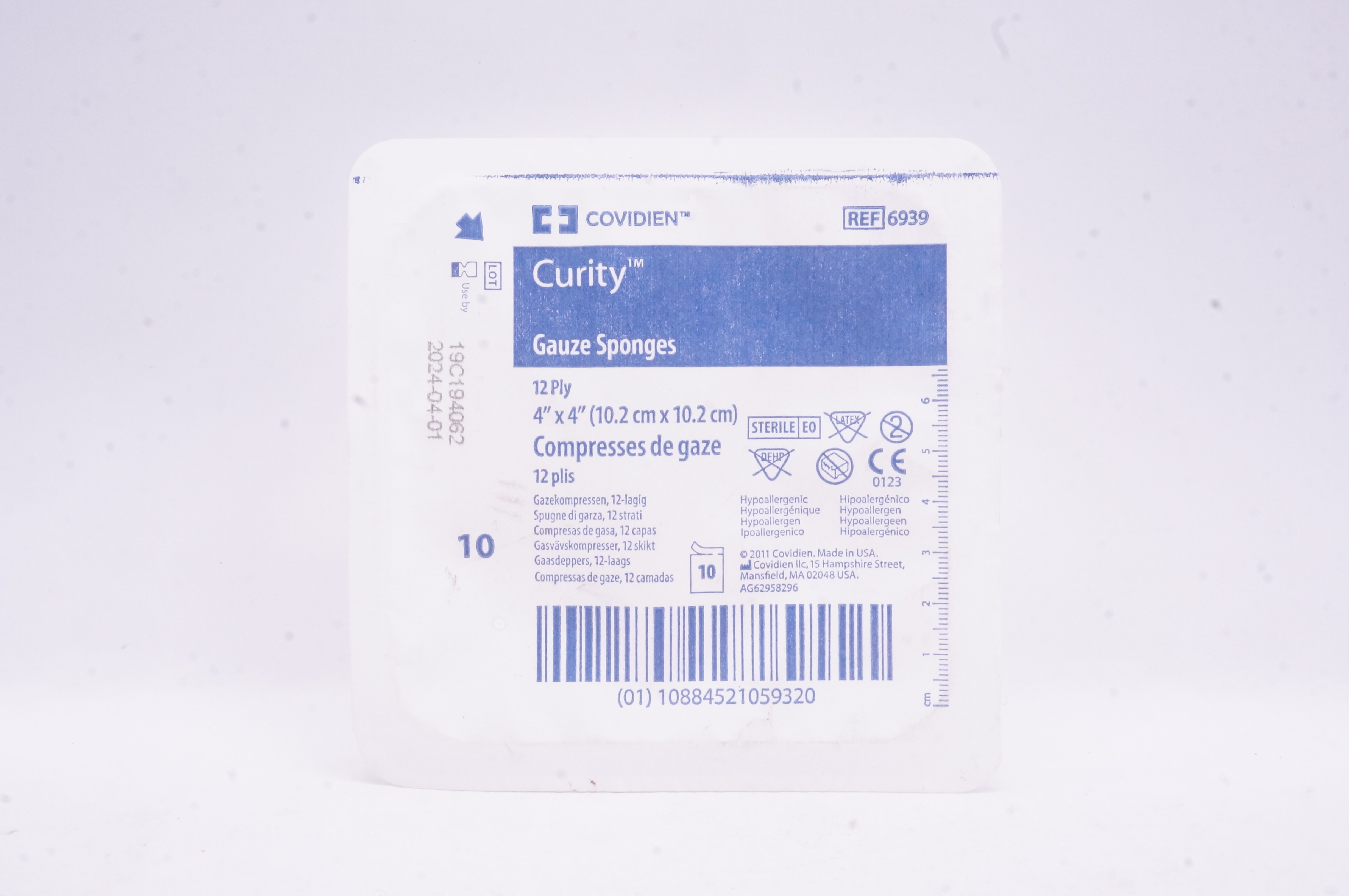 Covidien 6939 Curity Gauze Sponges, 12 Ply 4 inch x 4 inch - Pack of 10