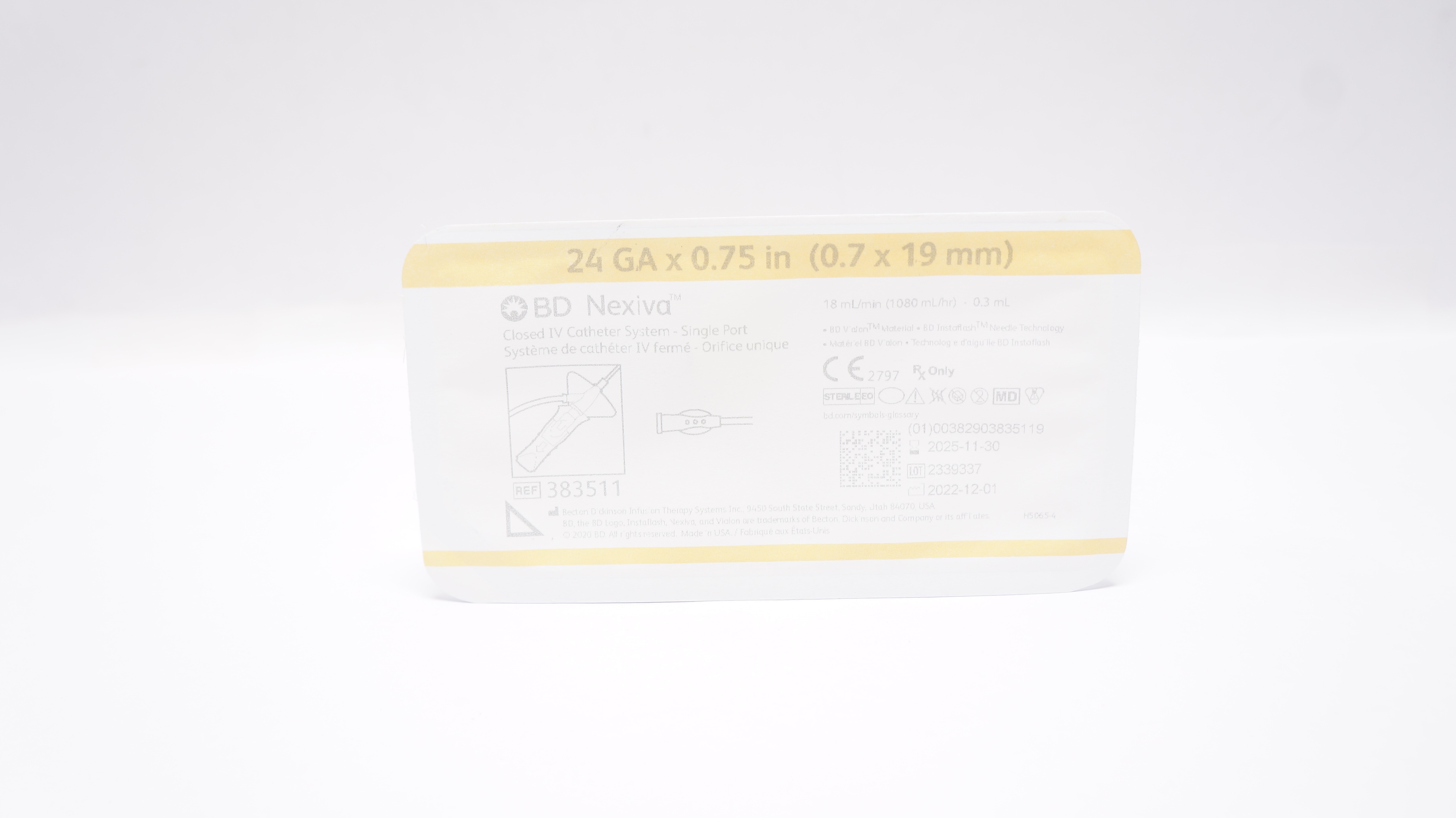 BD 383511 Nexiva Closed IV Cath. System-Single Port 24GA x 0.75inch