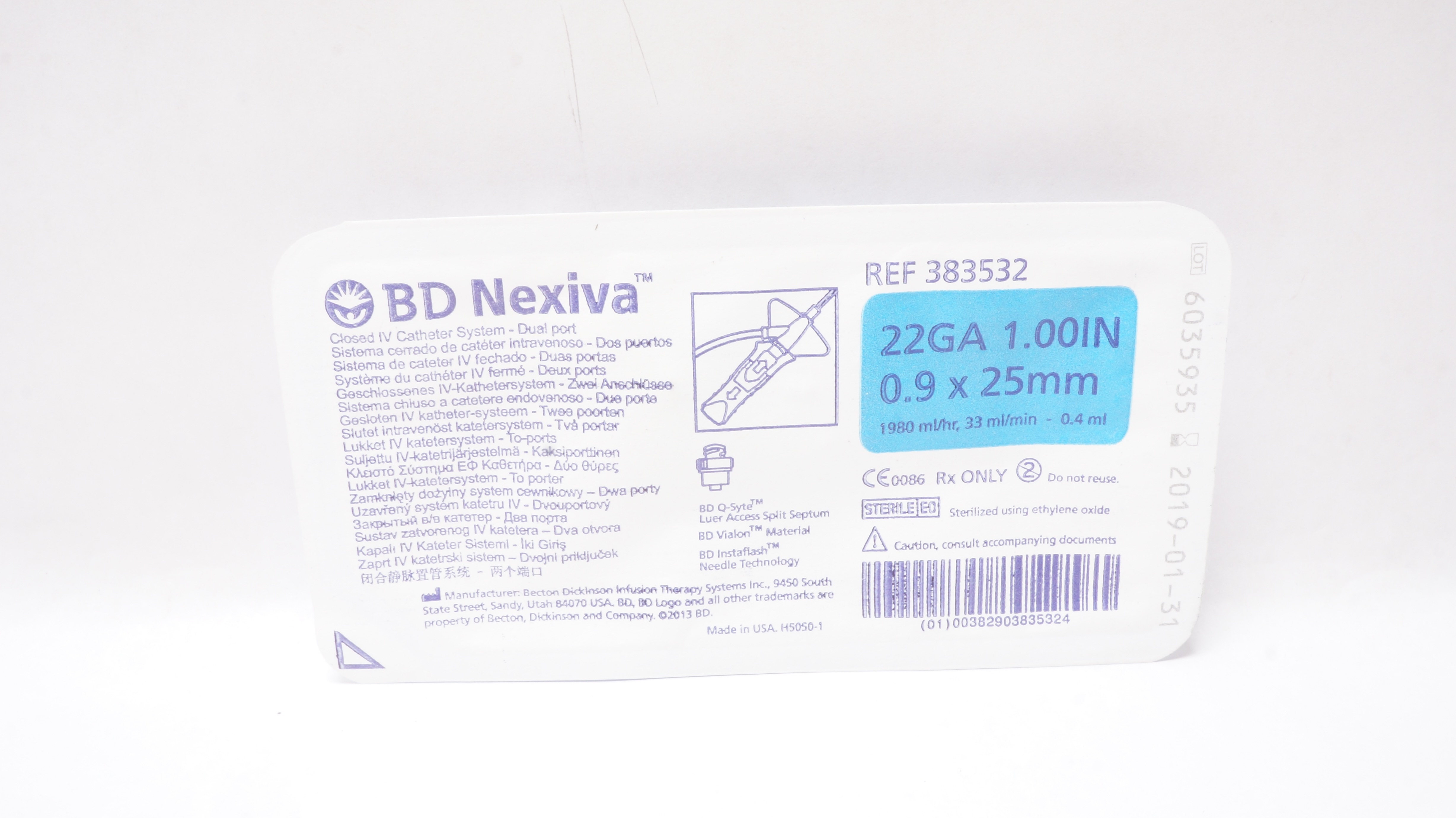 BD 383532 Nexiva Closed IV Cath. System 22Ga x 1inch (x)