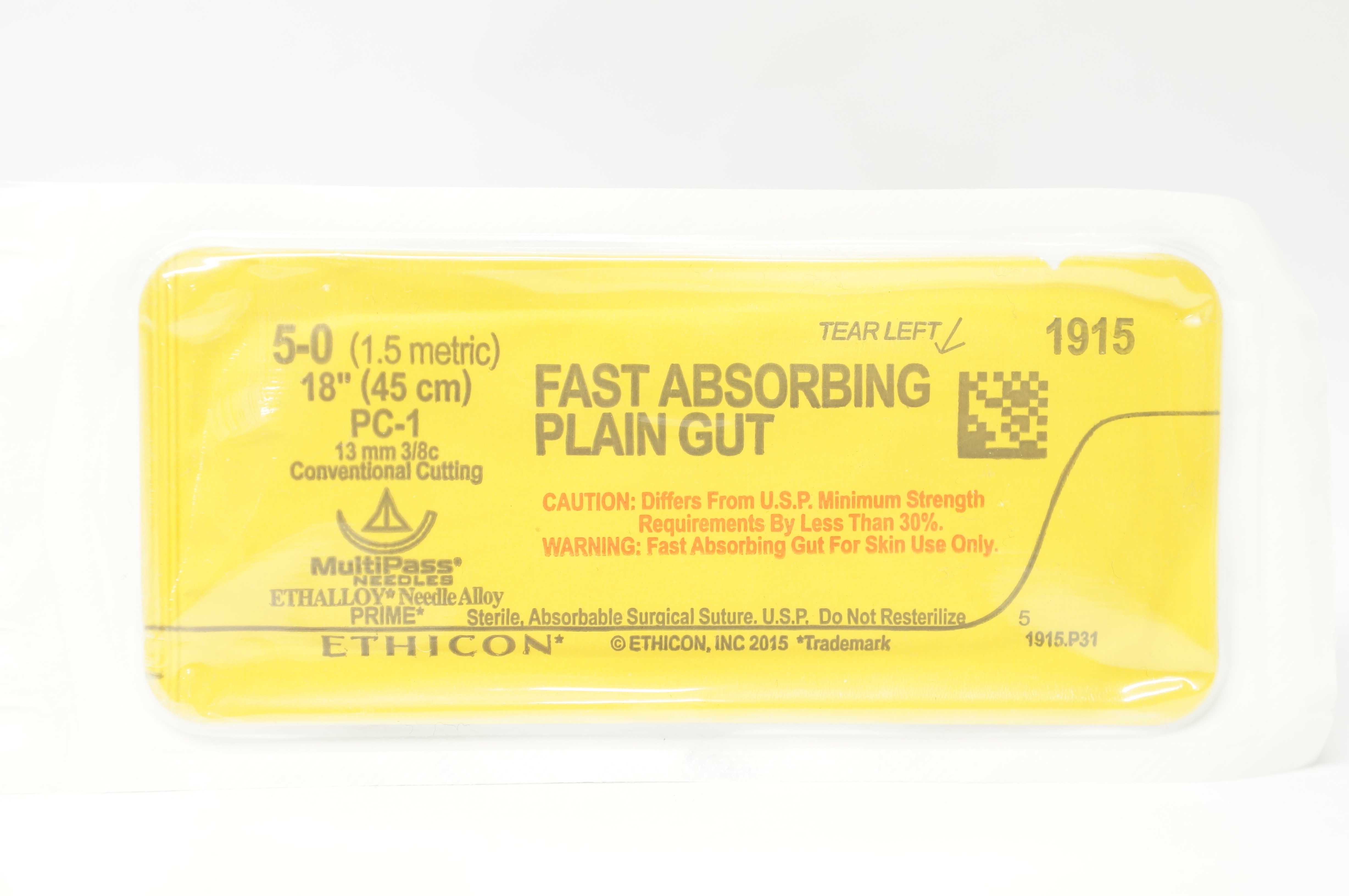 Ethicon 1915 5-0 Plain Gut PC-1 13mm 3/8c Conventional Cutting 18 inch