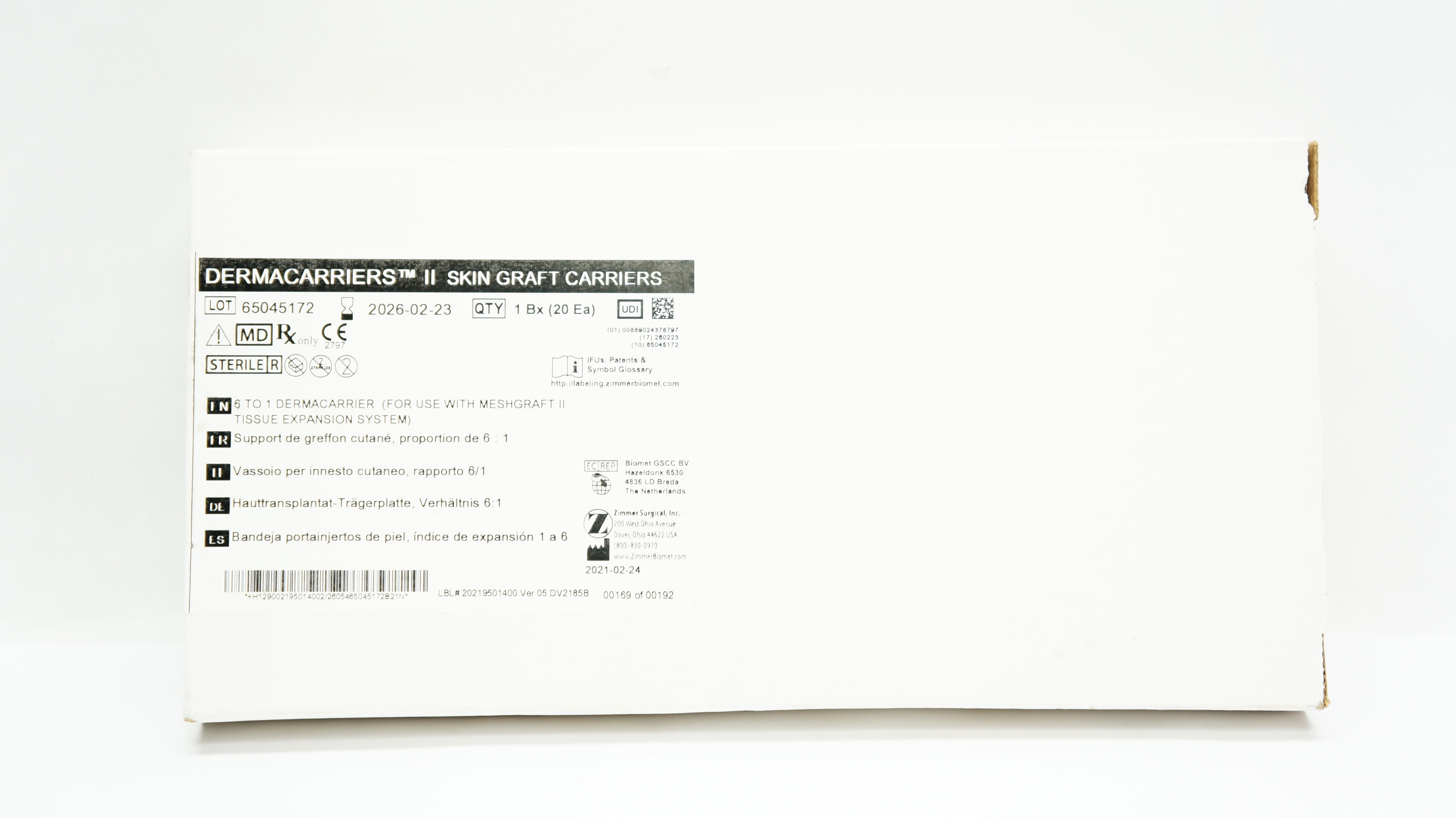 Zimmer 00-2195-014-00 Dermacarriers II Skin Graft Carriers 6 to 1 - Box of 20