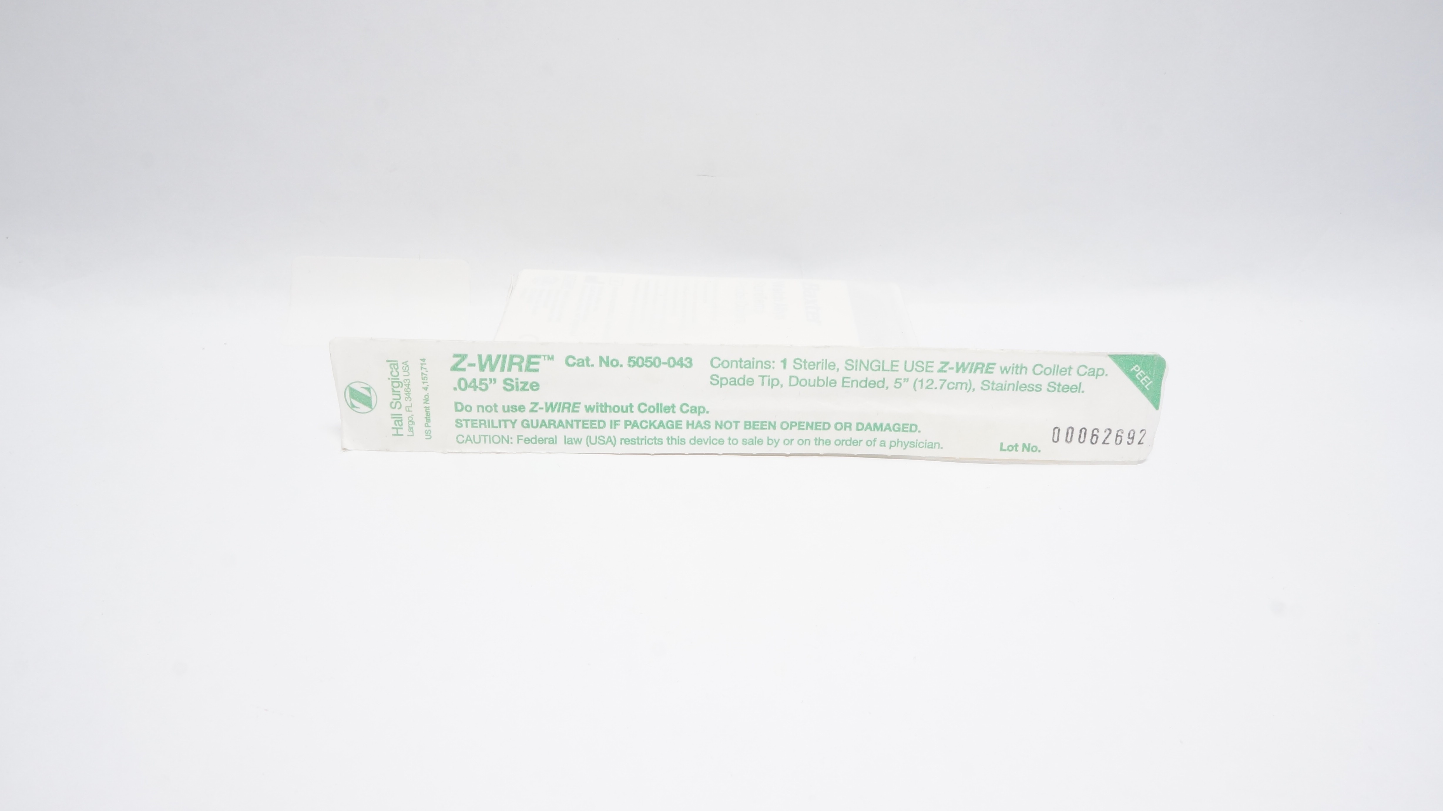Hall Surgical 5050-043 Single Use Z-Wire w/Collect Cap Spade Tip, .045 x 5inch