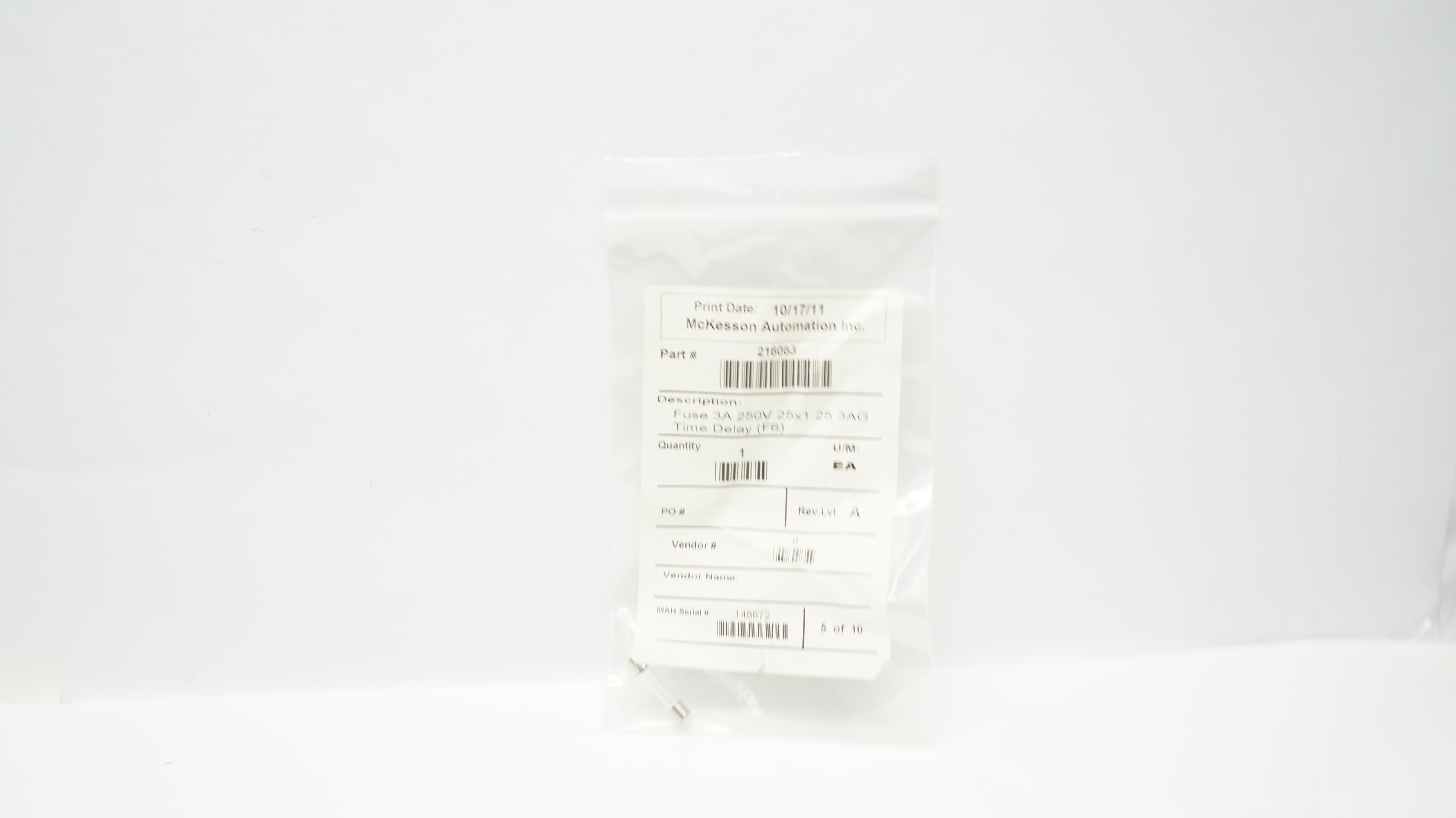 McKesson Automation 216063 Fuse 3A 250V. 25x1.25 3AG Time Delay (F6)