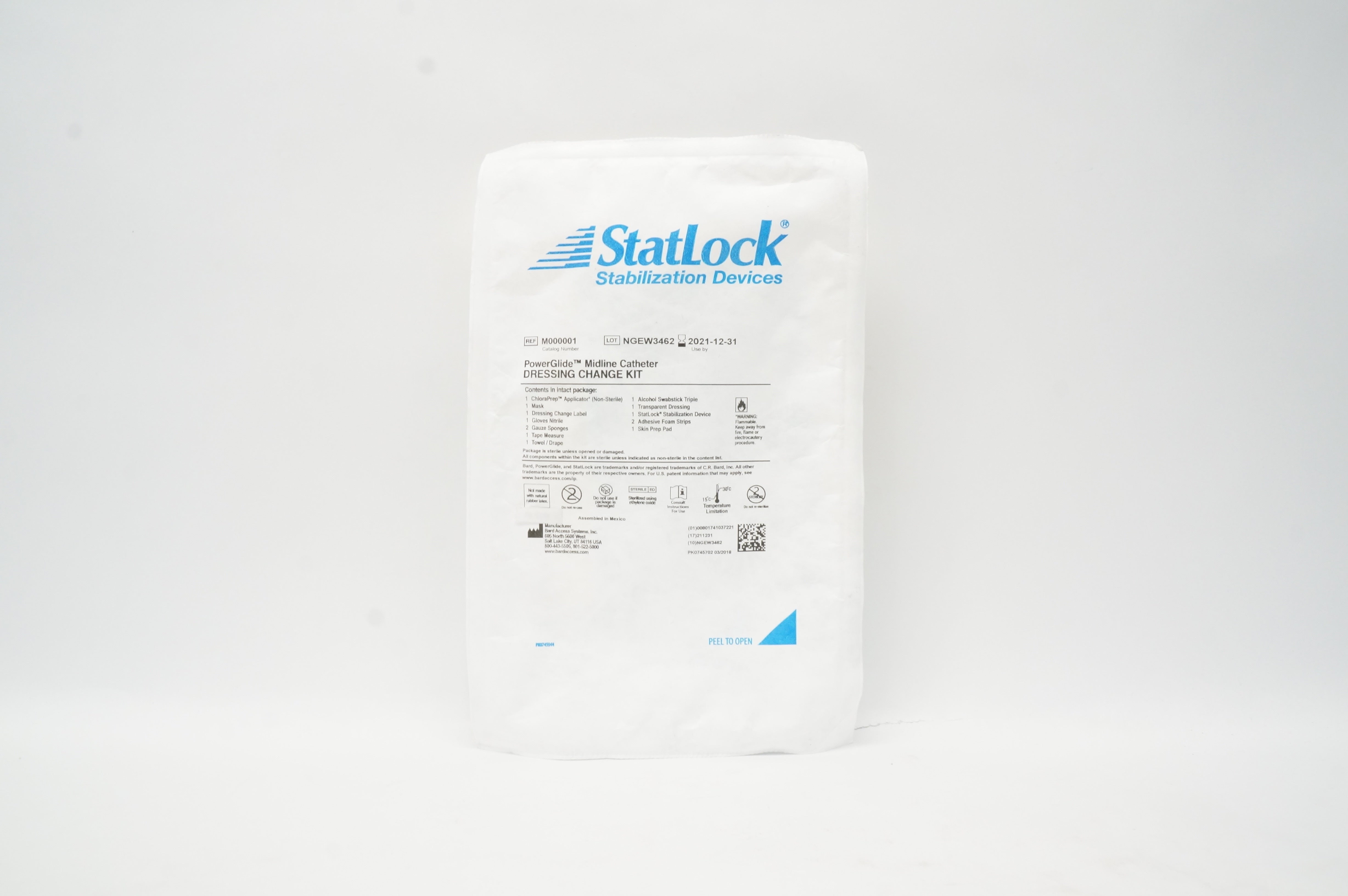 Bard M000001 StatLock PowerGlide Midline Cath. Dressing Change Kit