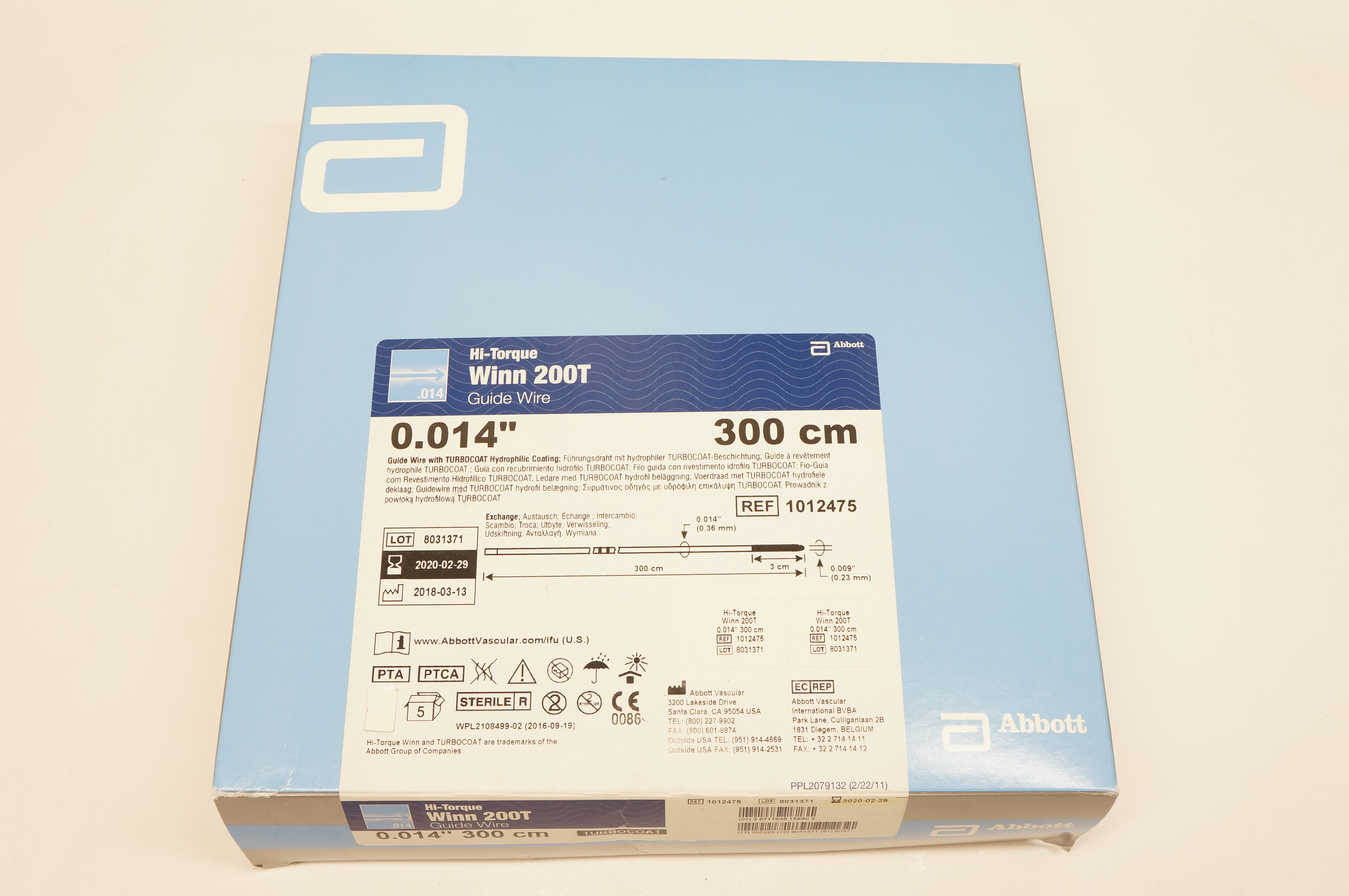 Abbott 1012475 Hi-Torque Winn 200T Guide Wire 0.014inch x 300cm (x) - Box of 5
