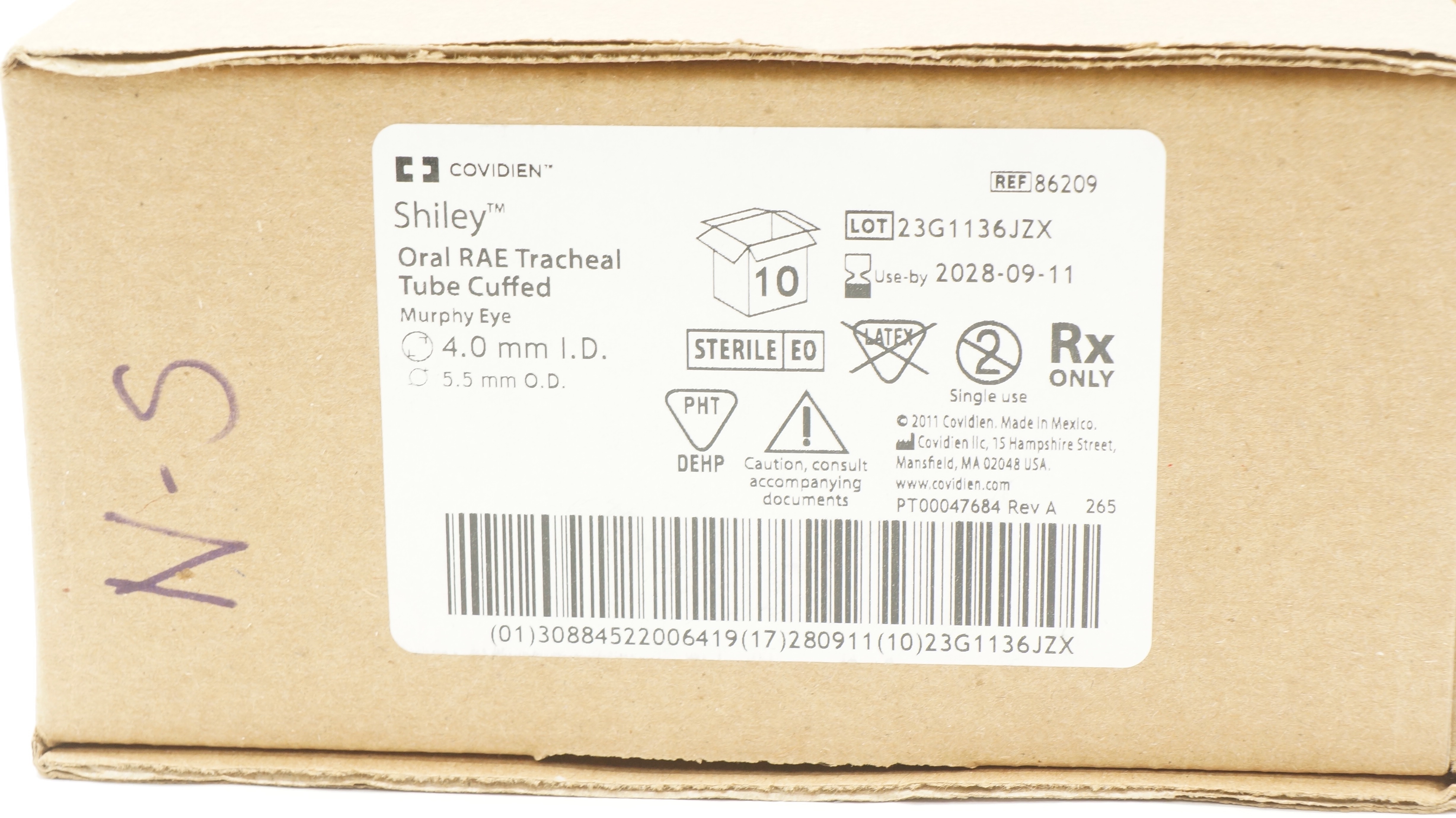Covidien 86209 Shiley Oral RAE Tracheal Tube Cuffed 4.0mmID x 5.5mmOD - Box of 9