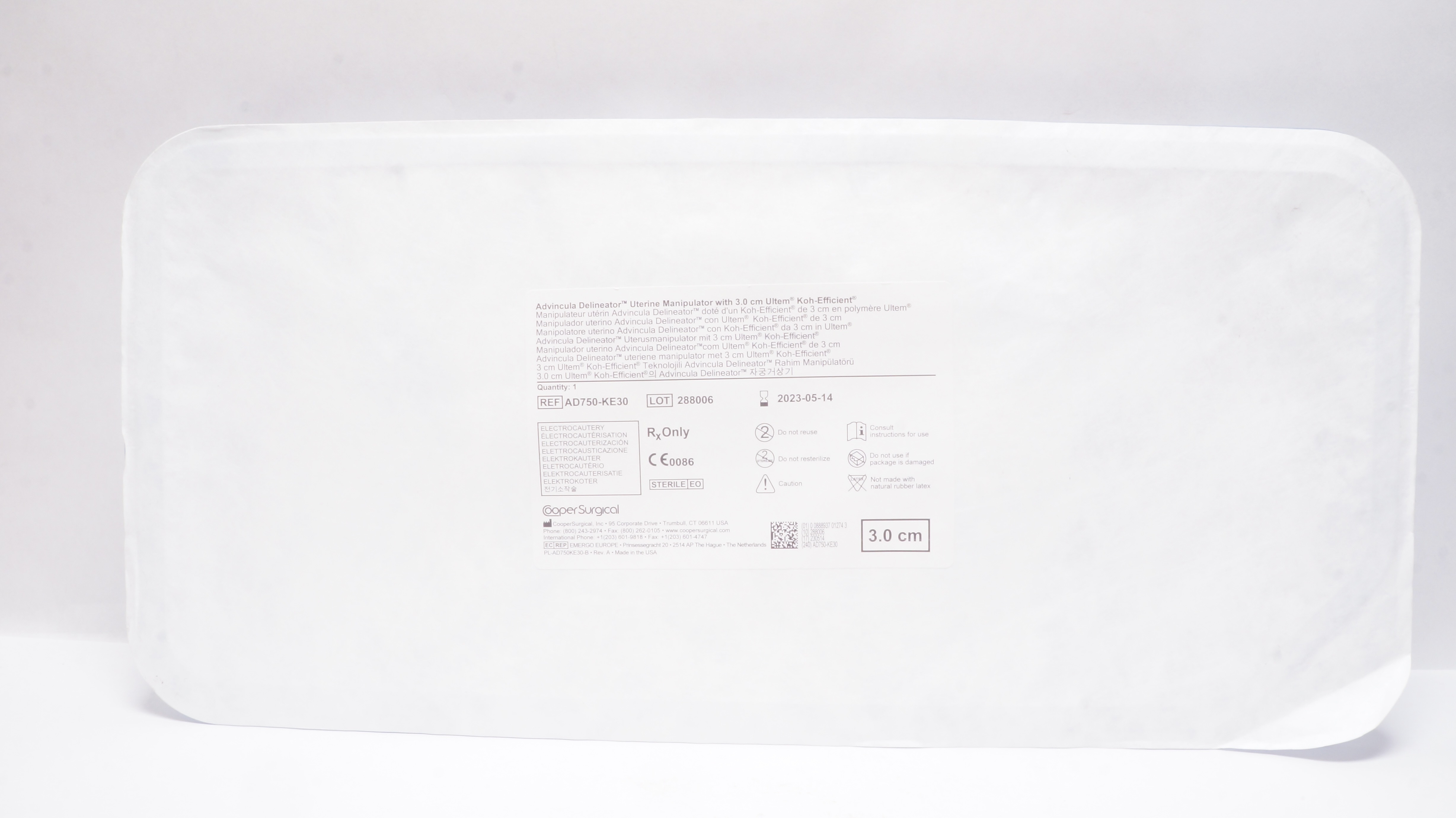 Cooper Surgical AD750-KE30 Advincula Delineator Uterine Manipulator 3.0cm(x)