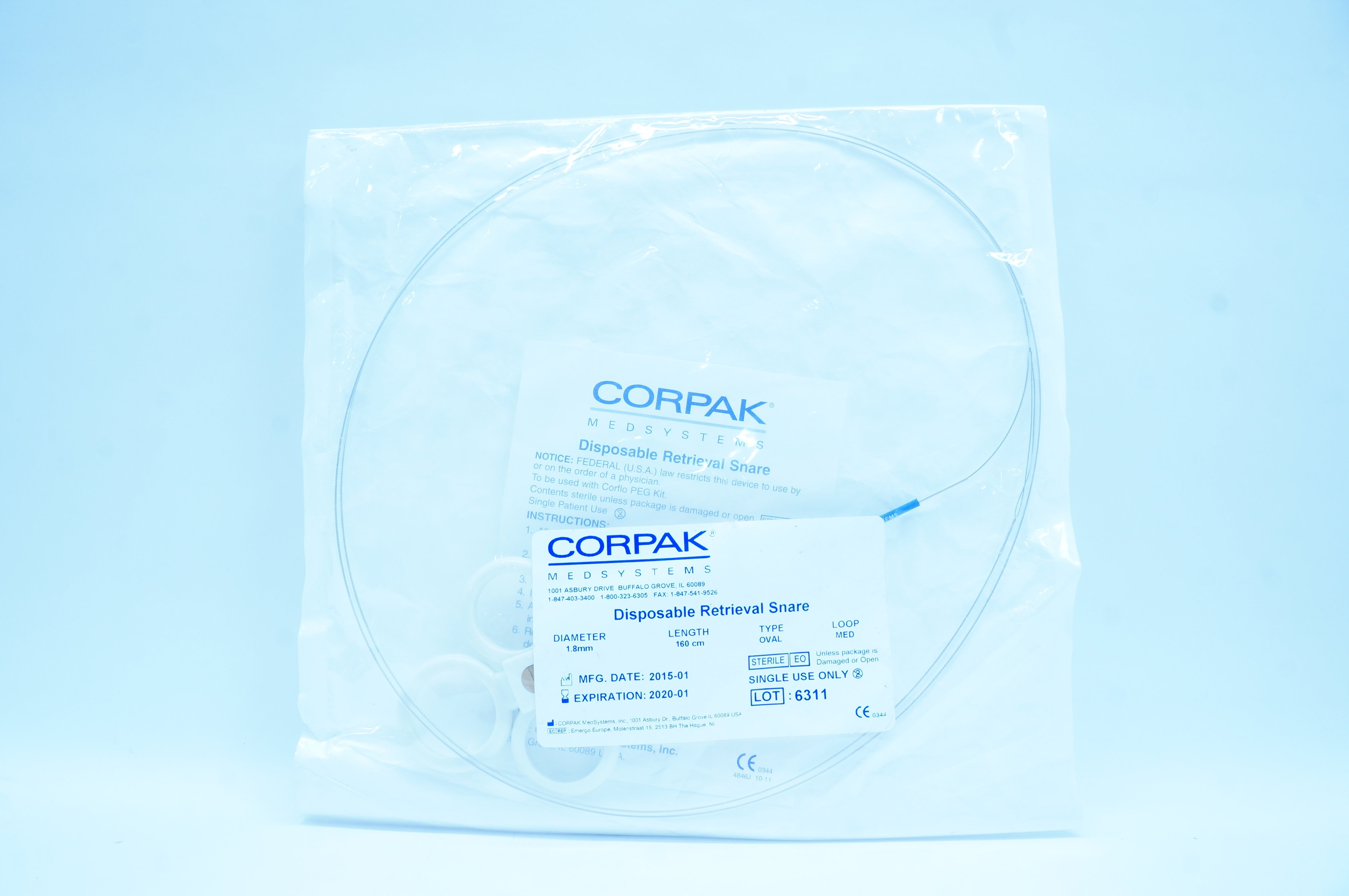 Corpak Disposable Retrieval Snare, Oval 1.8mm x 160cm (x)
