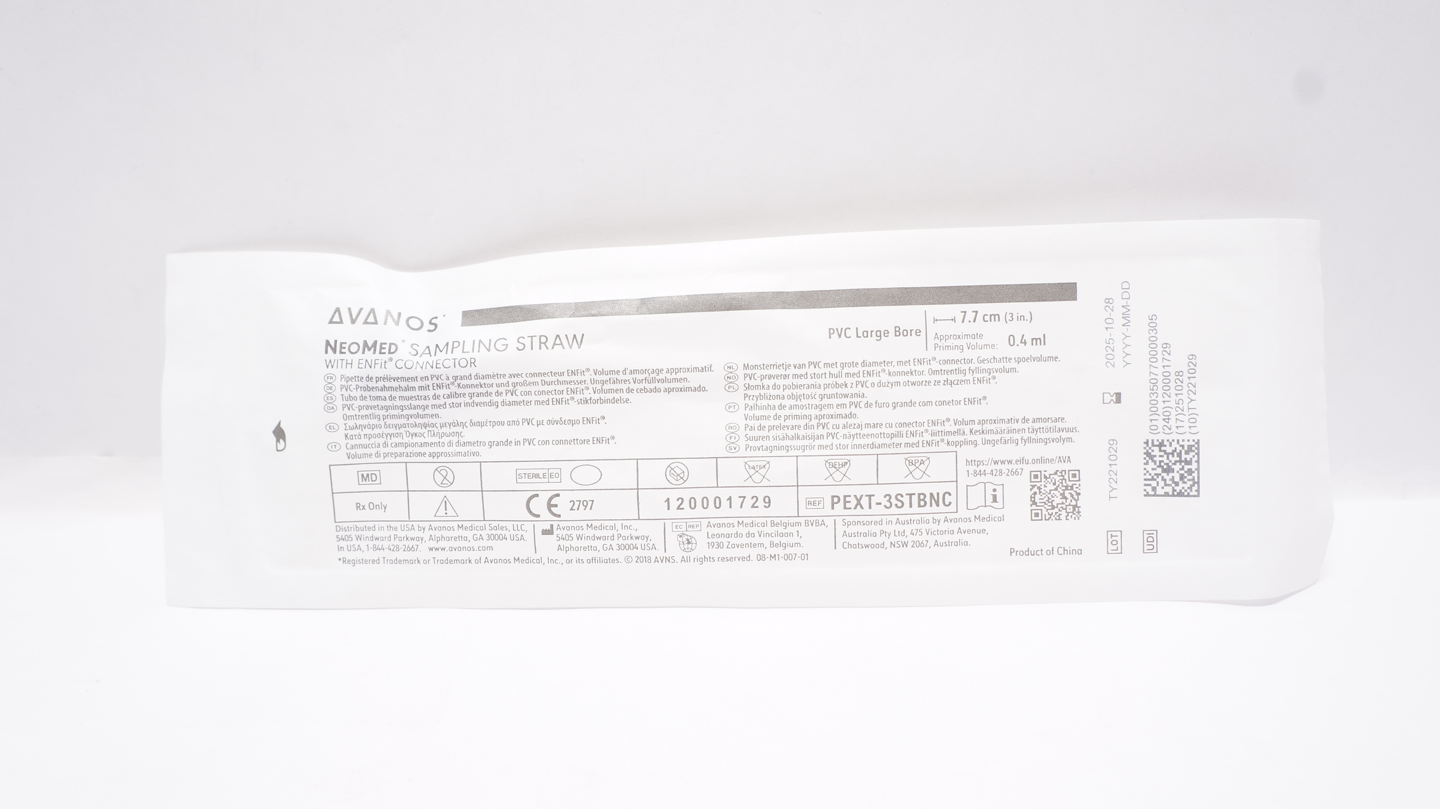 Avanos PEXT-3STBNC NeoMed Sampling Straw w/ENFit Connector 3inch x 0.4mL(Appx.)