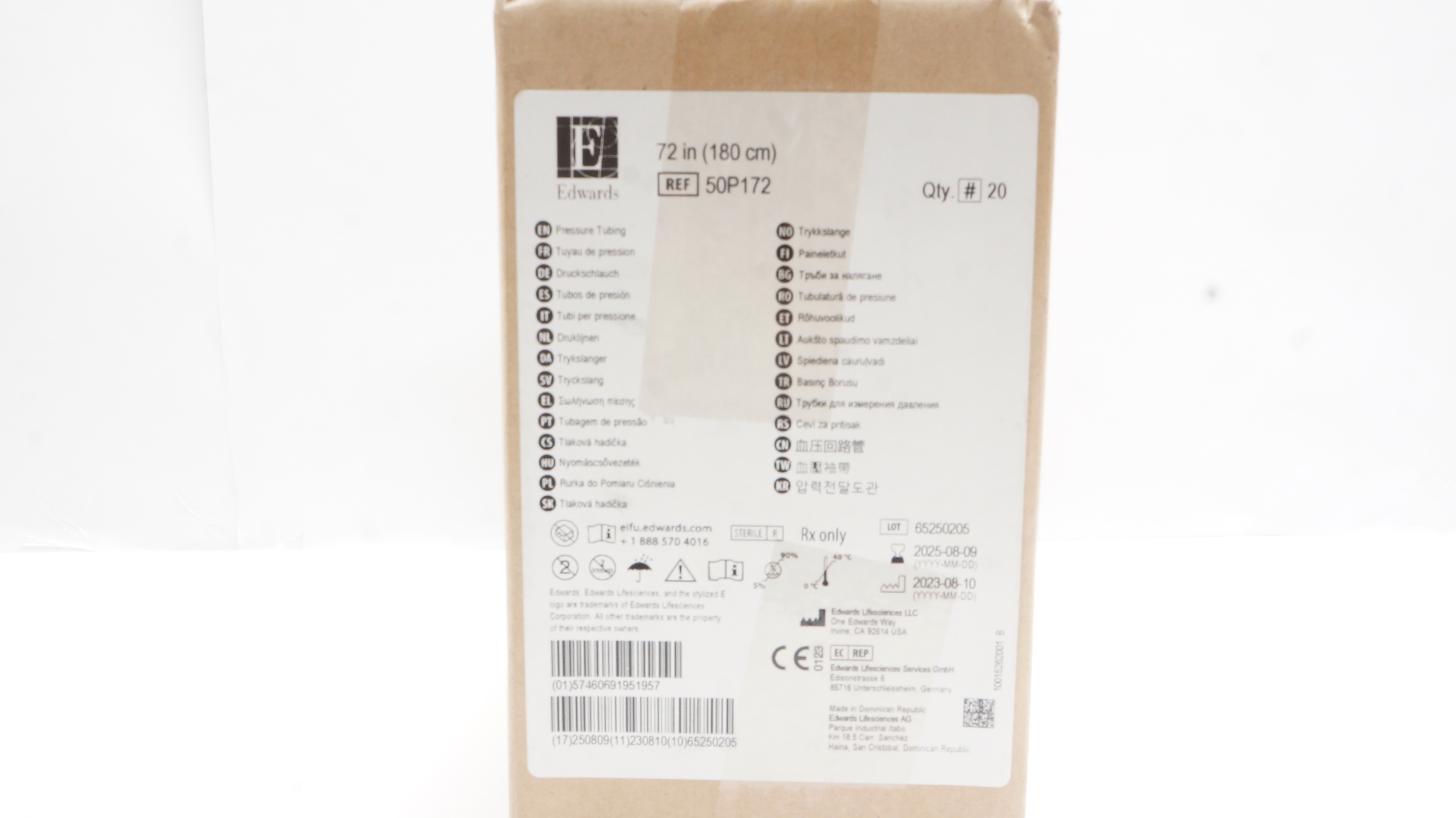 Edwards Lifesciences 50P172 Pressure Tubing 72inch - Box of 20