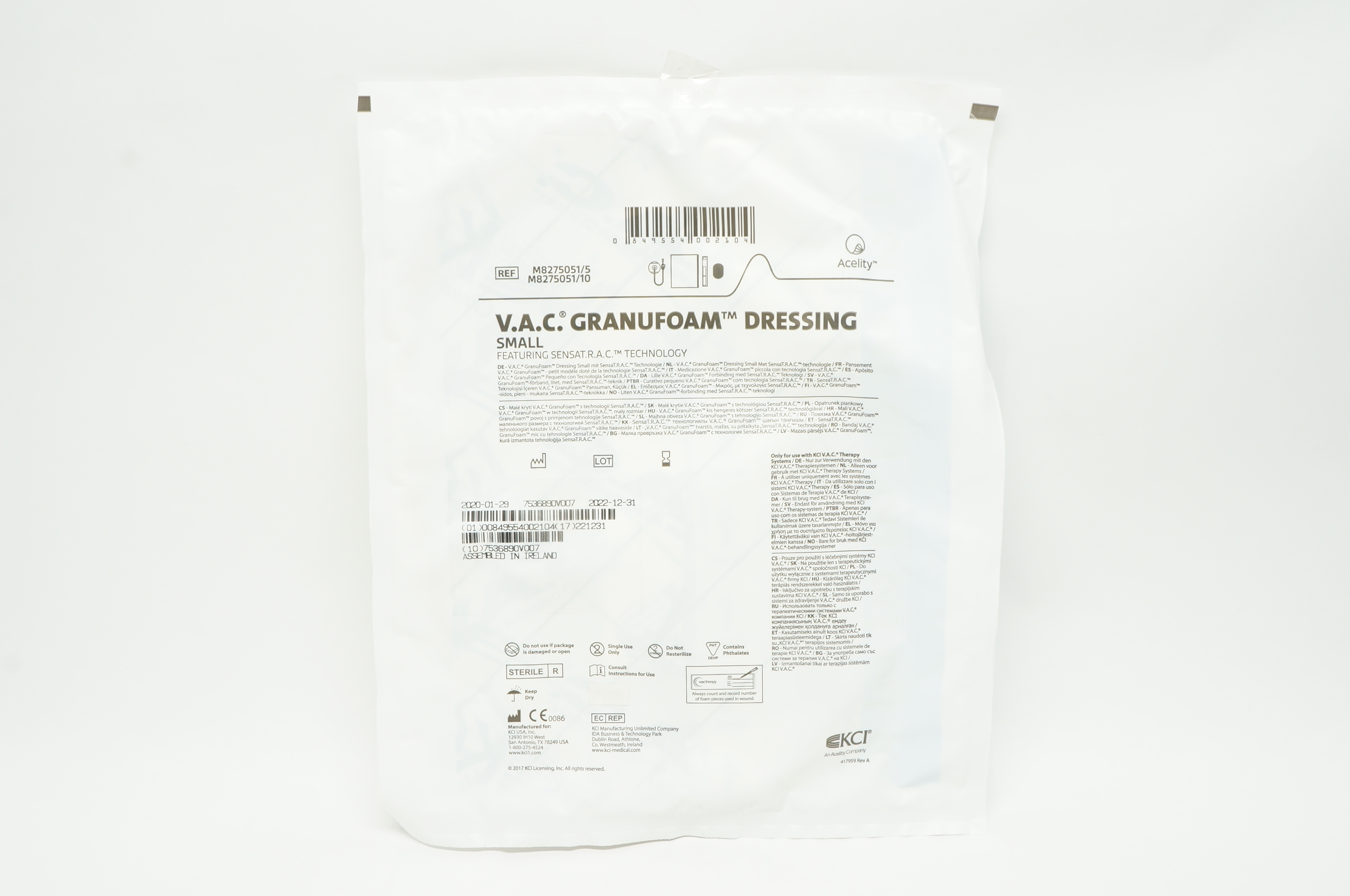 KCI M8275051/5 V.A.C. Granufoam Dressing Small Featuring SENSAT.R.A.C Technology