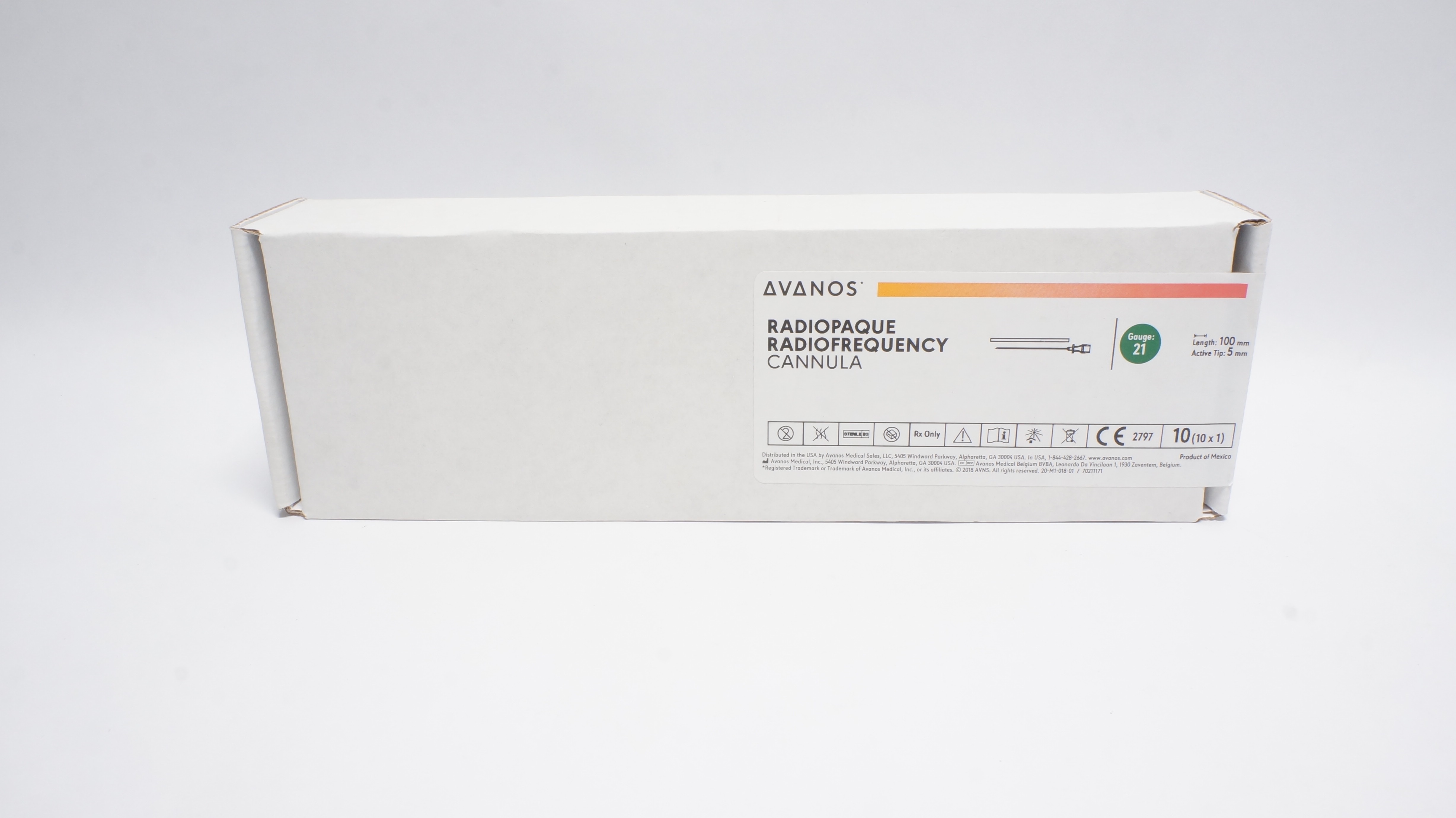 Avanos PMF21-100-5 Radiopaque Rdiofrequency Cannula 21GA - Box of 10