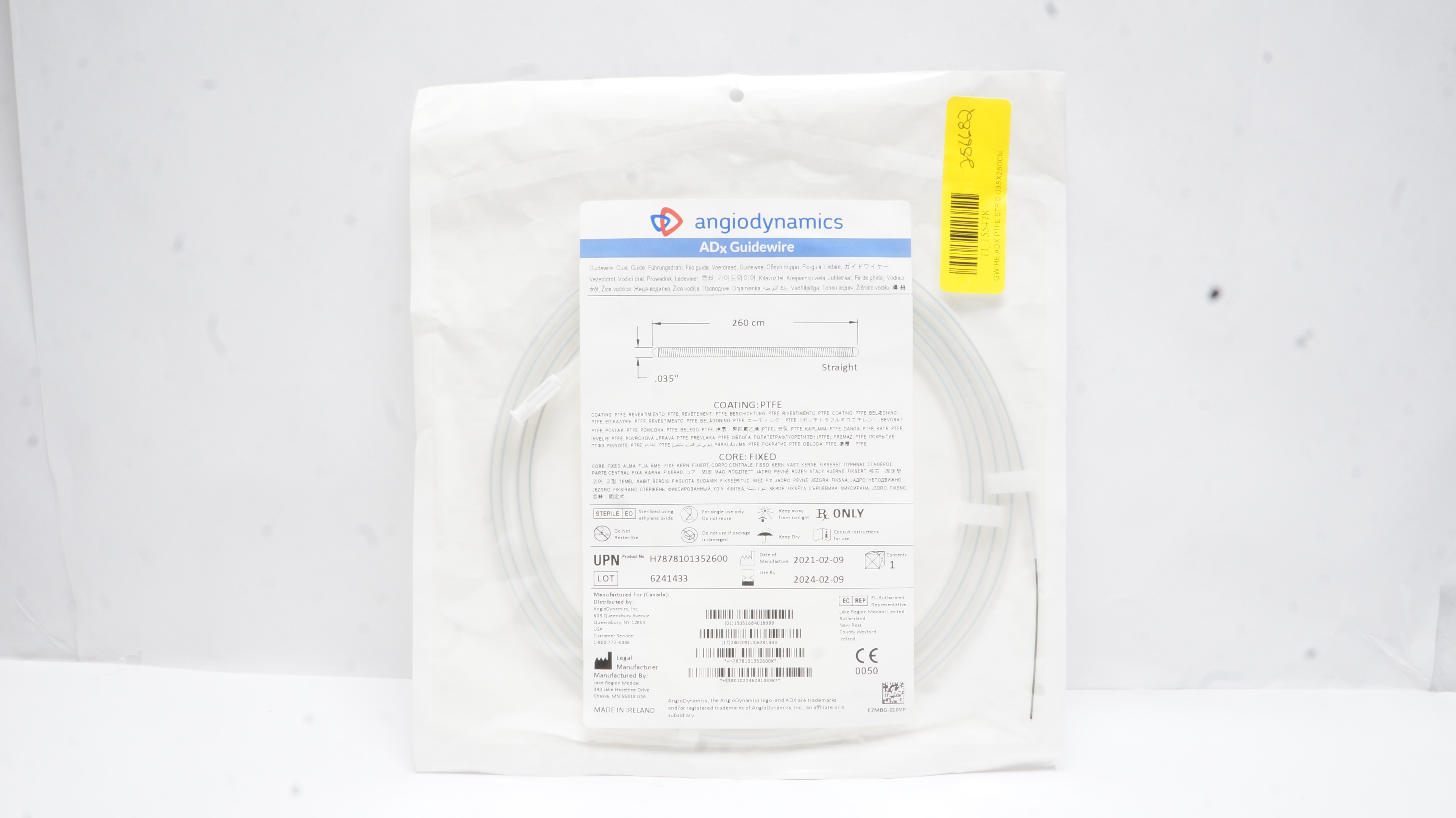 Angiodynamics H7878101352600 ADx Guidewire 260cm x .035inch (x)