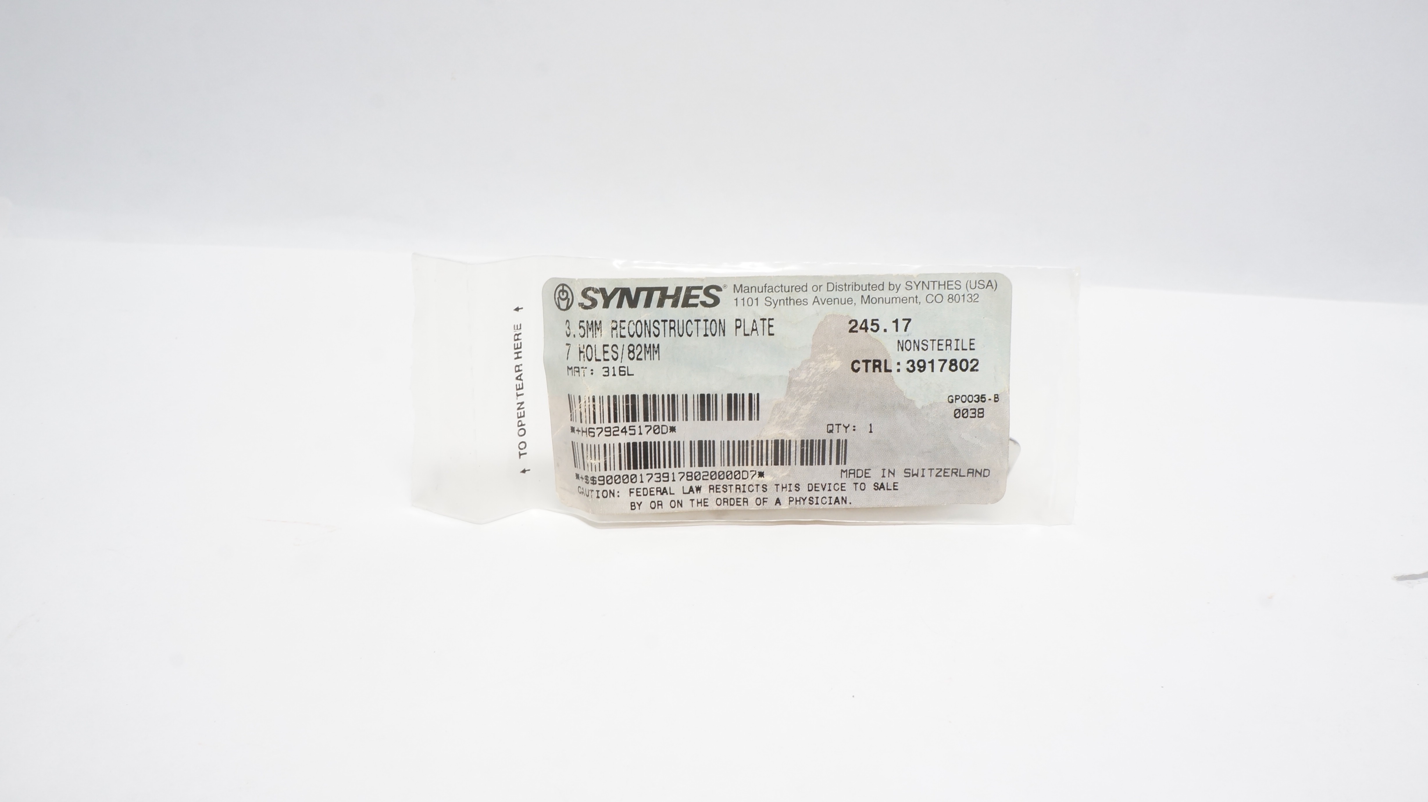 Synthes 245.17  3.5mm Reconstruction Plate 7 Holes/82mm