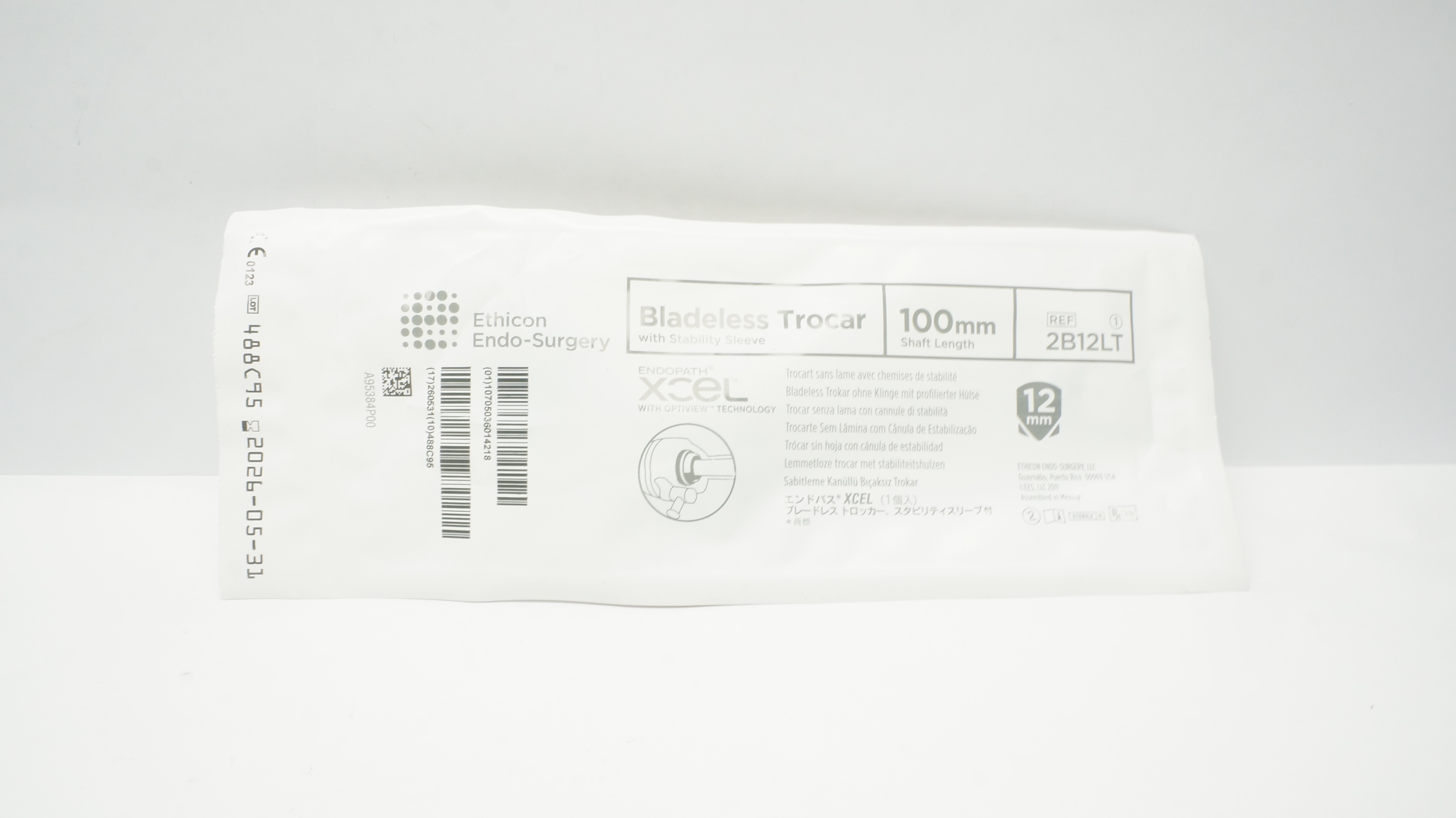 Ethicon 2B12LT Endopath Bladeless Trocar W/OPTIVIEW Stability Sleeve 12 x 100mm