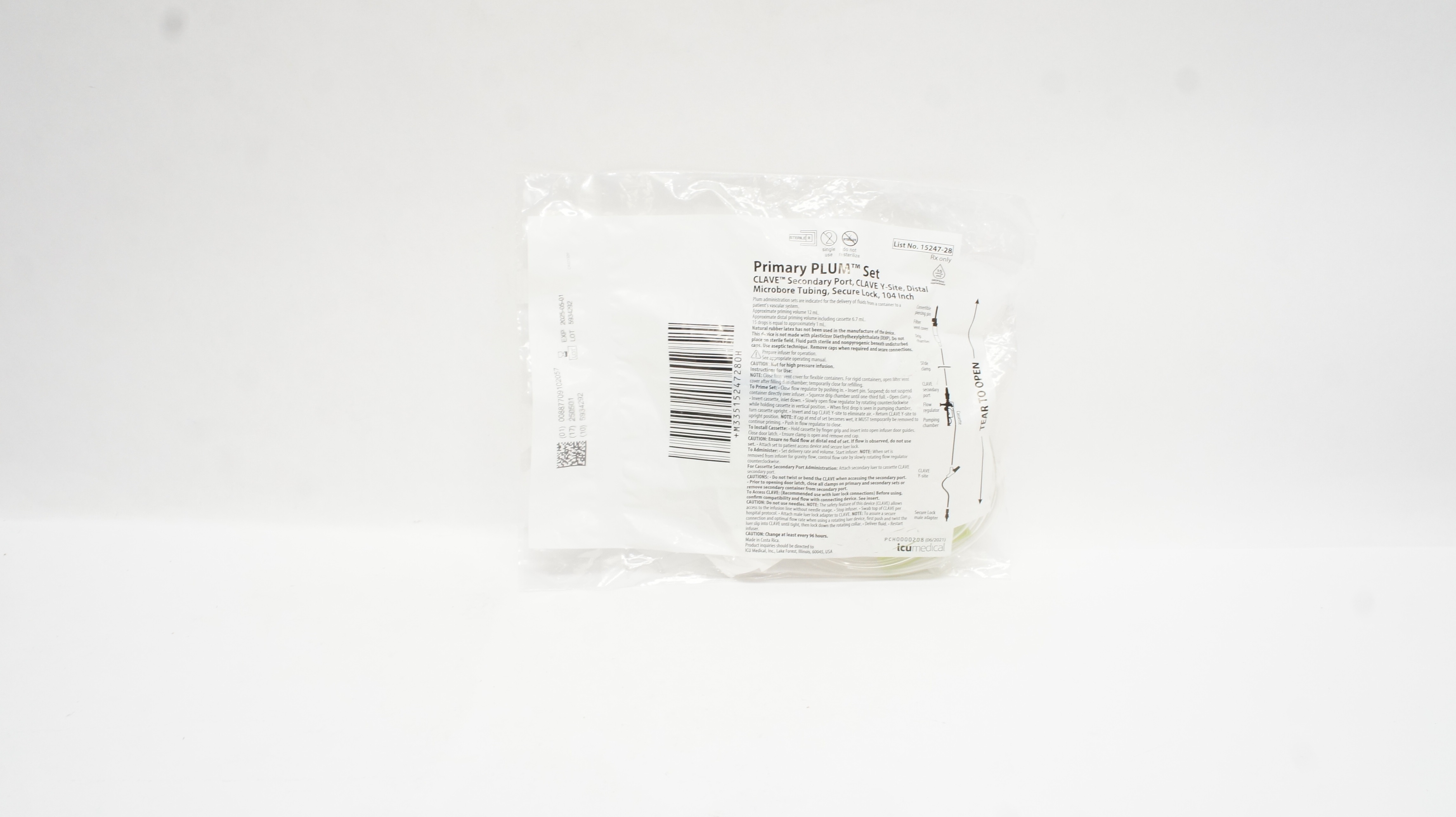 ICU Medical 15247-28 Primary Plum Set Clave Y-Site, Distal Microbore Tubing, 104 Inch