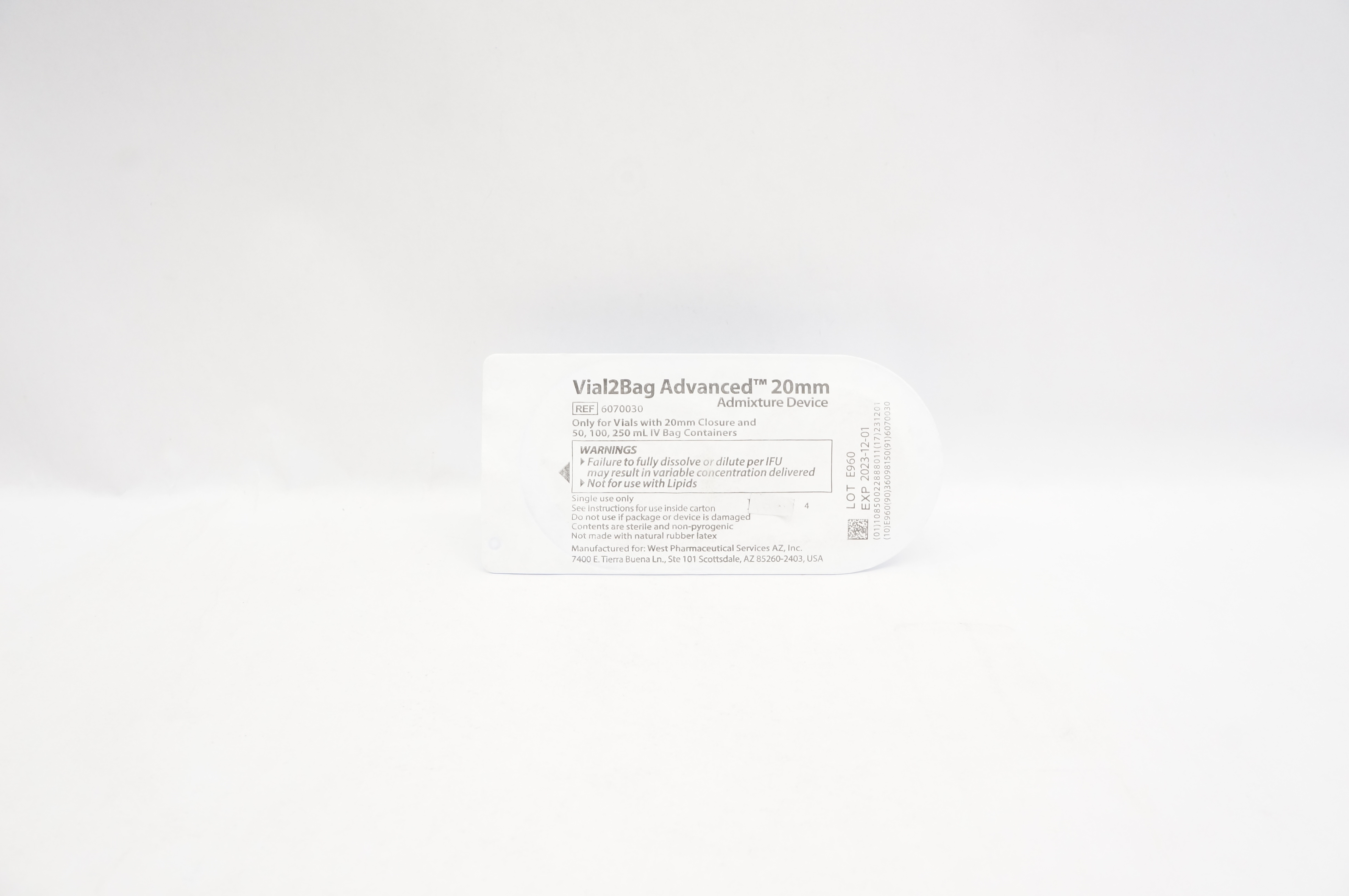 West Pharmaceutical 6070030 Vial2Bag Advanced Admixture Device 20mm