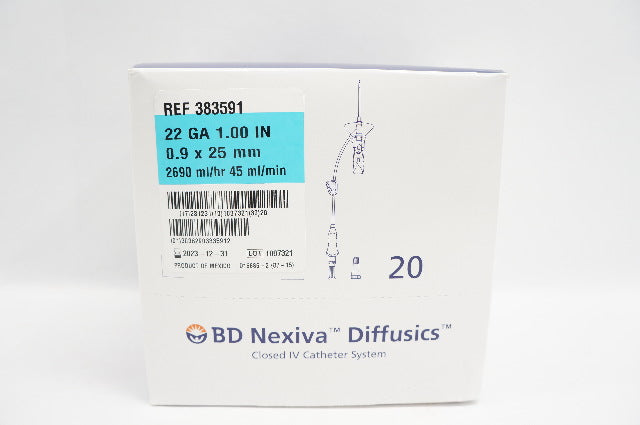 BD 383591 Nexiva Diffusics 22Ga x 1inch - Box of 20