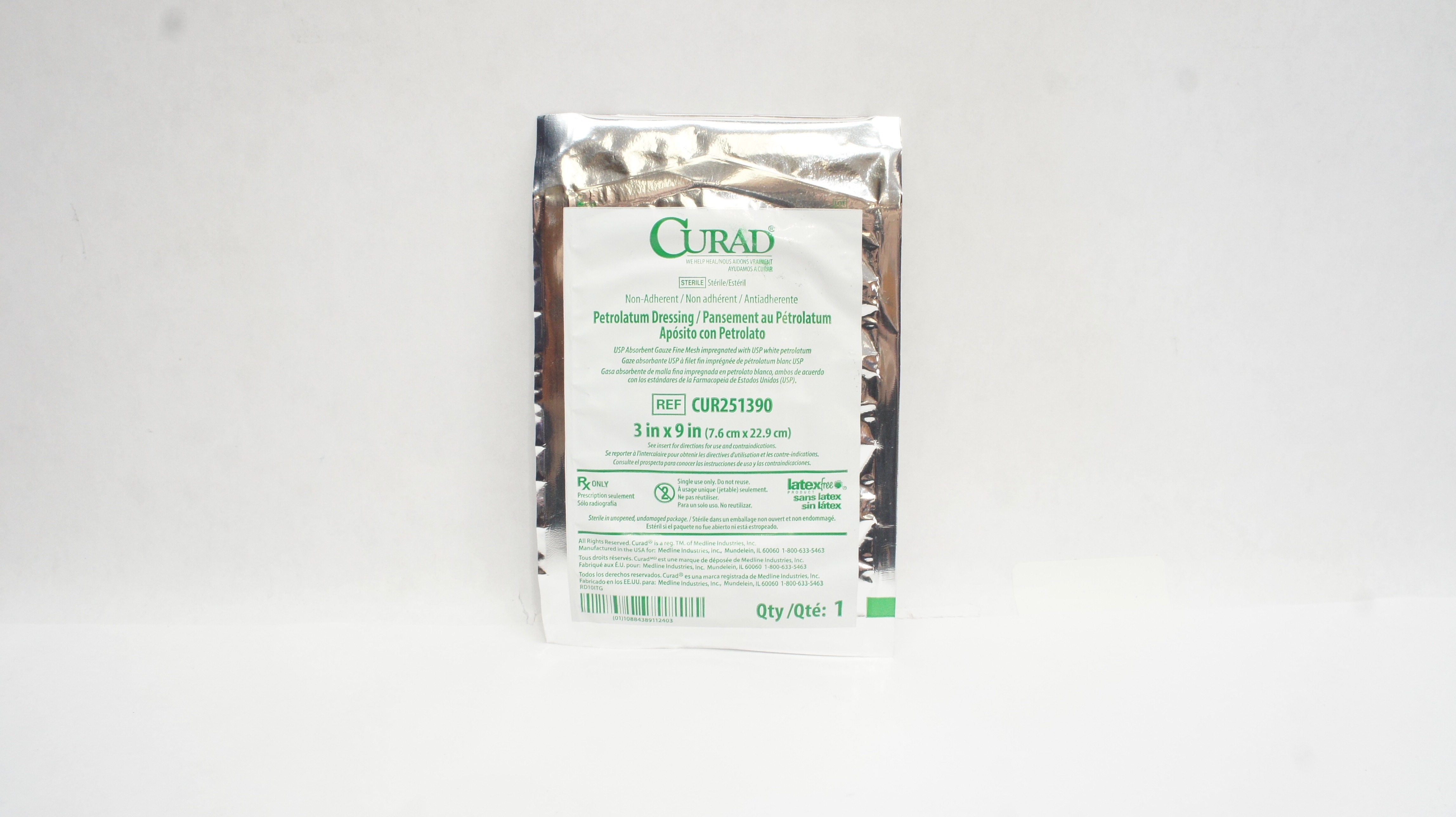 Medline CUR251390 Curad Non-Adherent Petrolatum Dressing 3 inch x 9 inch (x)