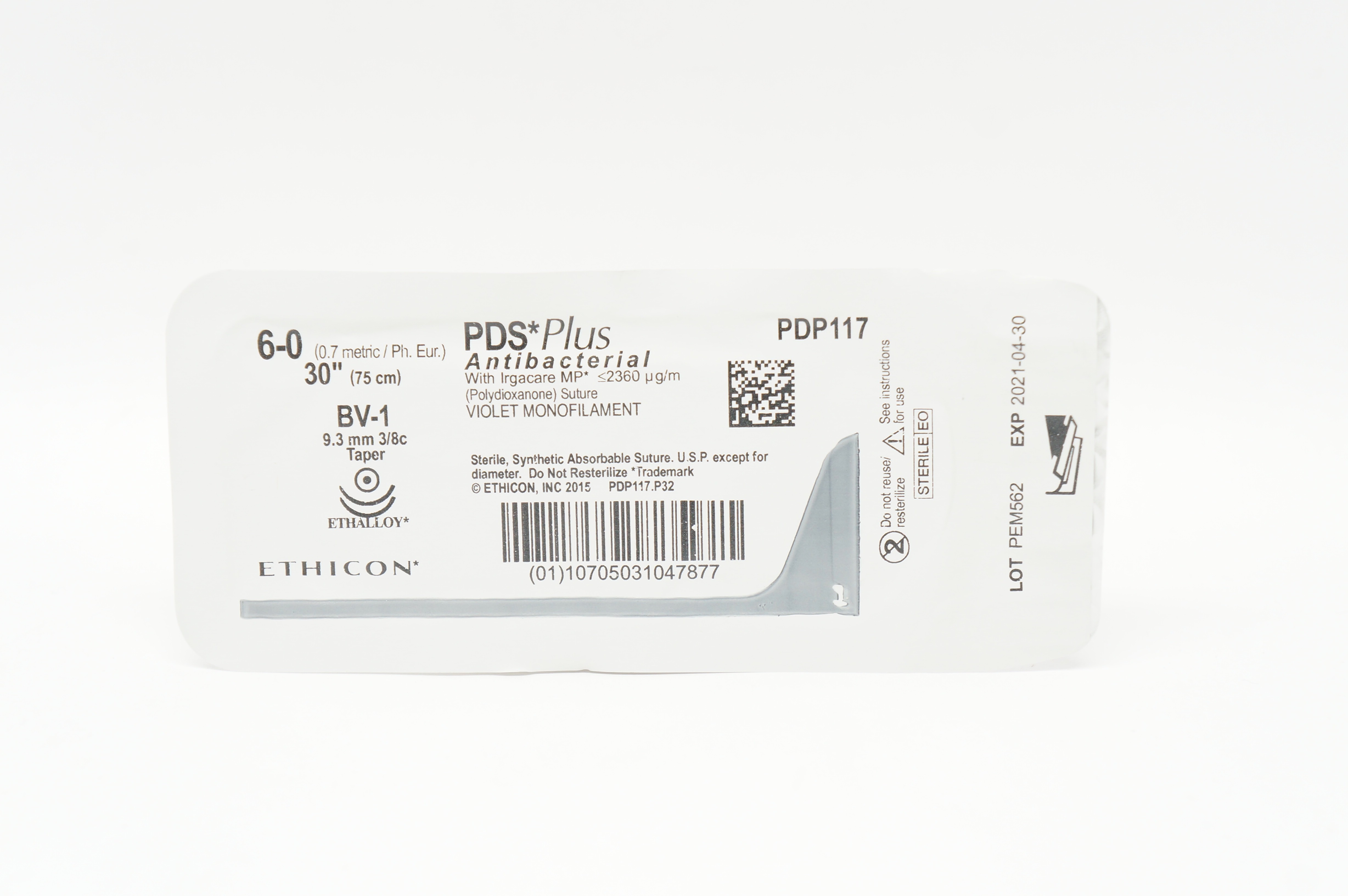 Ethicon PDP117 6-0 PDS Plus, BV-1, 9.3mm 3/8c Taper, 30inch (x)