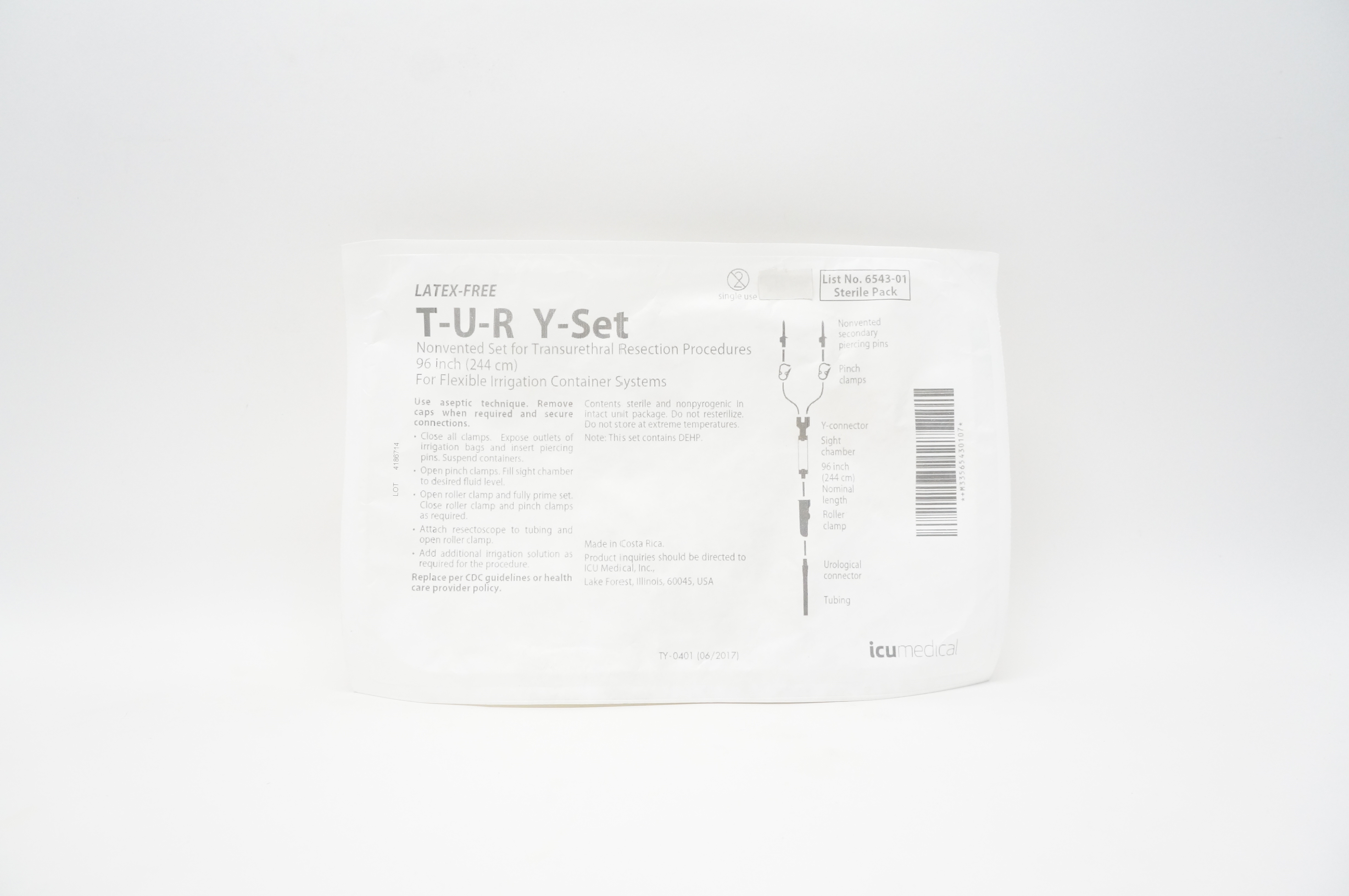 ICU Medical 6543-01 T-U-R Y-Set Nonvented Set for Transurethral Resection 96inch