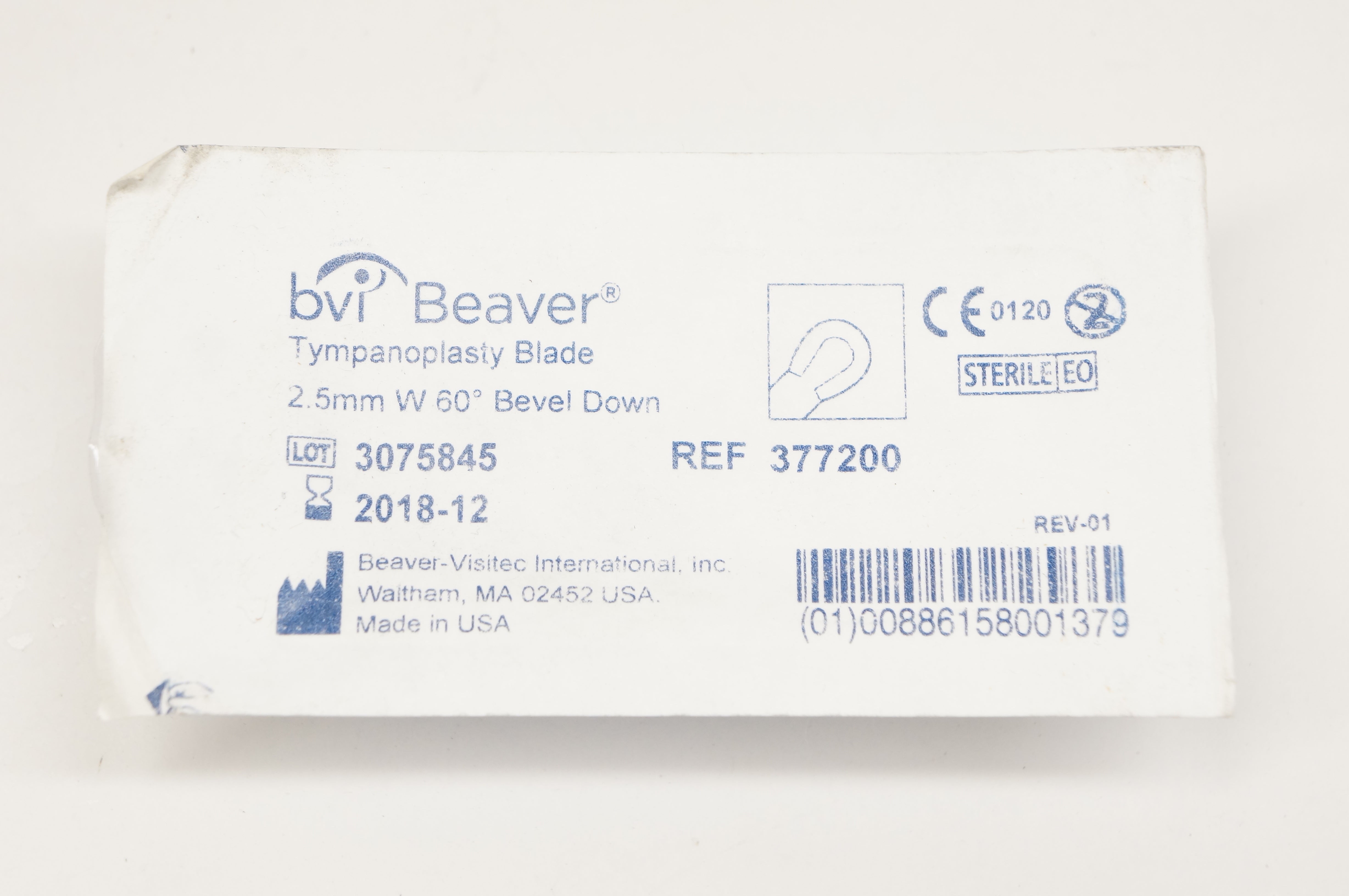 BVI Beaver 377200 Tympanoplasty Blade 2.5mm W 60deg Bevel Down (x)