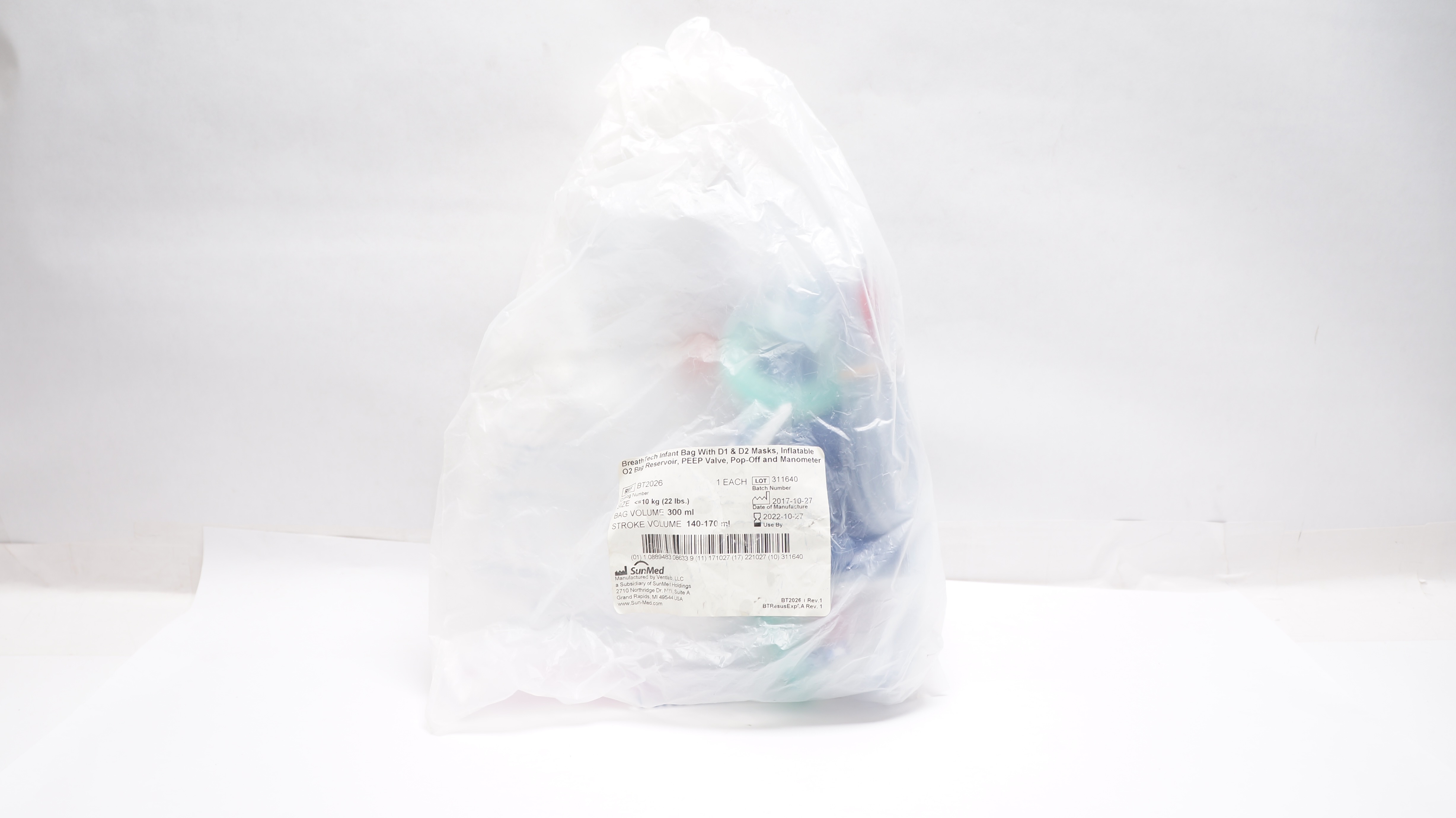 SunMed BT2026 Breath Tech Infant Bag With D1 & D2 Masks, Size 22lbs (x)
