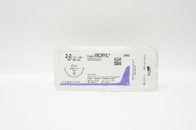 Ethicon J945 2-0 Coated VICRYL Undyed Braided, CT-1, 36mm 1/2c Taper, 36inch (x)