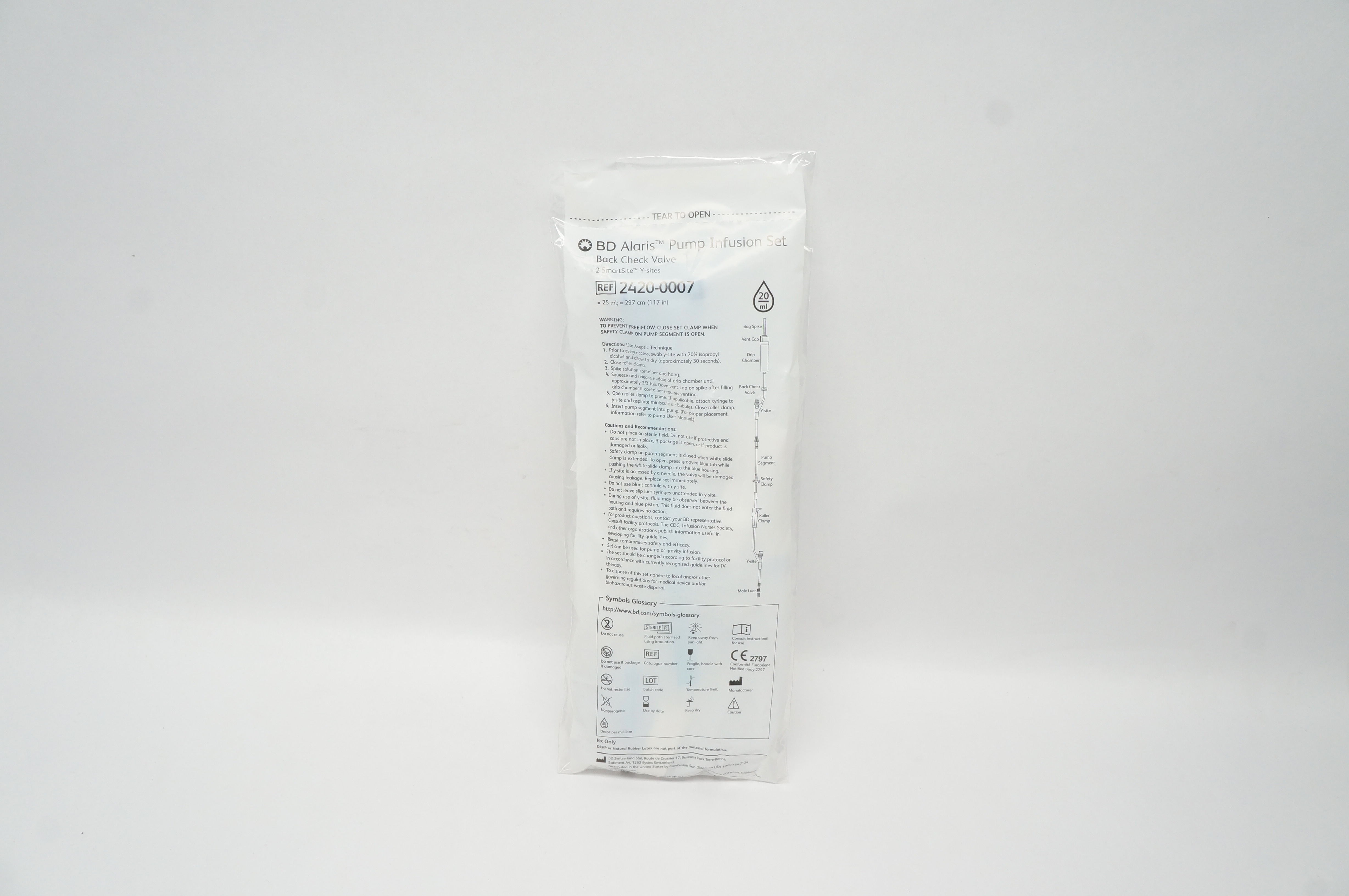 BD 2420-0007 Alaris Pump Infusion Set Back Check Valve 117 inch x 20ml
