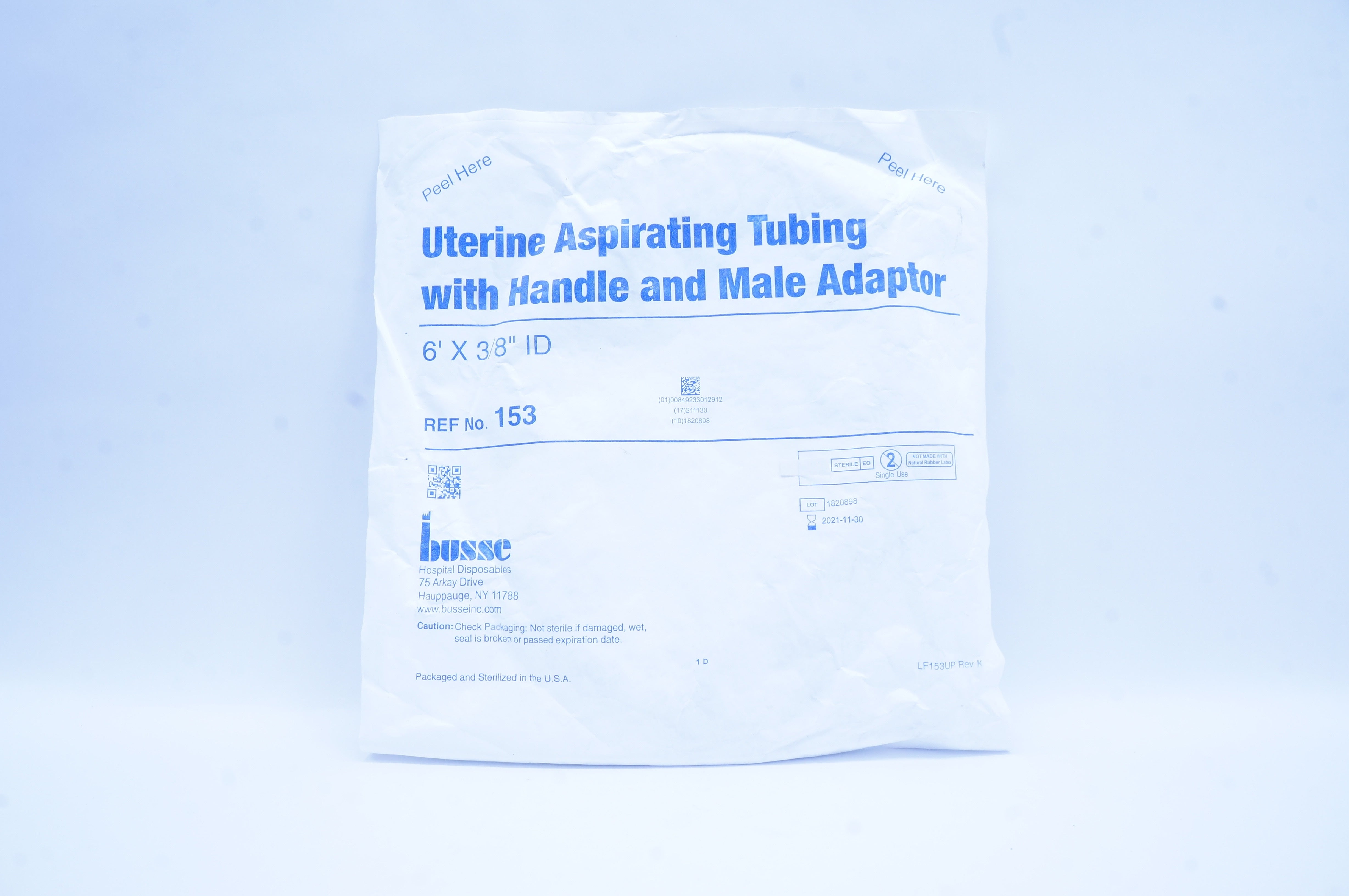 Busse 153 Uterine Aspirating Tubing, Handle and Male Adaptor 6inch x 3/8inch ID