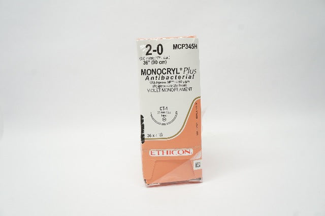 Ethicon MCP345H 2-0 Monocryl Plus Stre CT-1 36mm 1/2c (x) - Box of 36