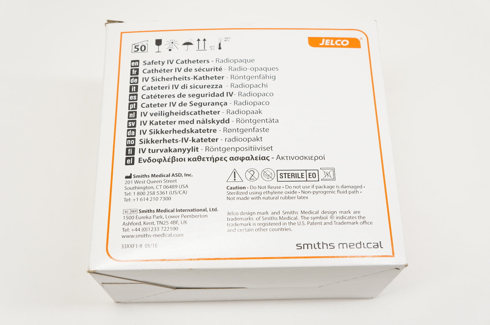 Smiths Medical 3268 JELCO Safety IV Cath. 14G x 1-1/4inch (x) - Box of 50