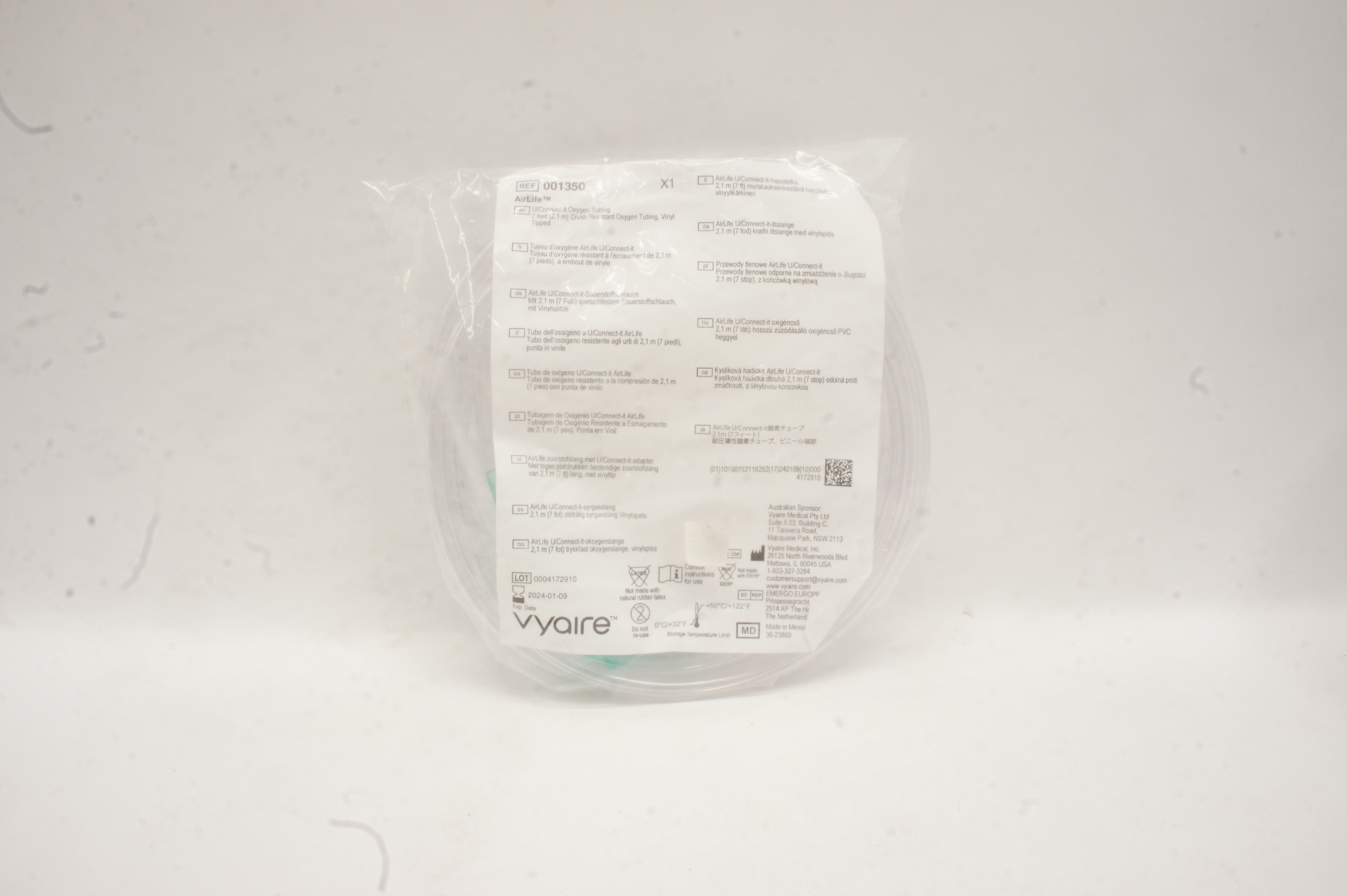 Vyaire 001350 Airlife U/Connect-it Oxygen Tubing 7 feet