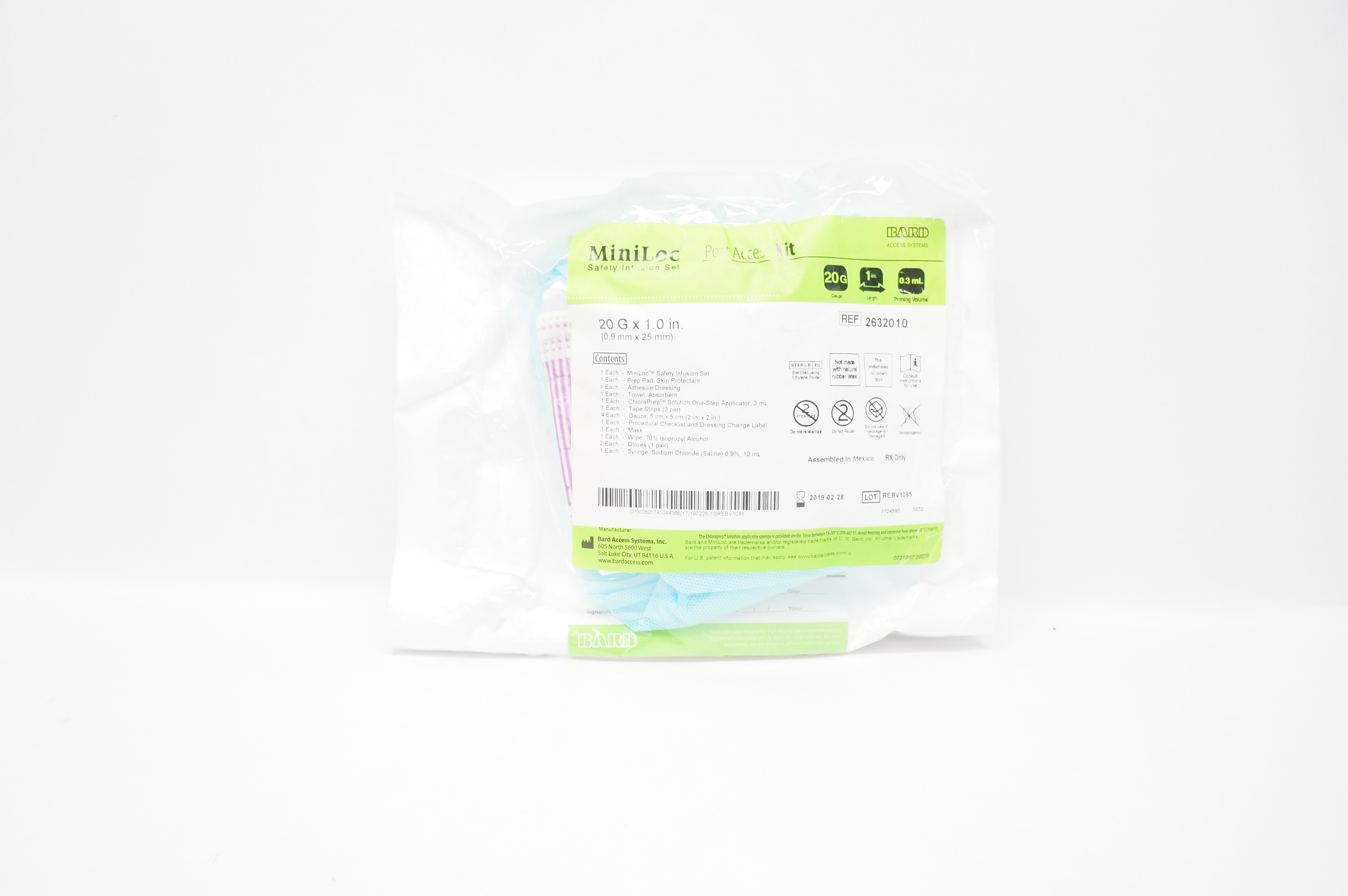 Bard 2632010 MiniLoc Safety Infusion Set Port Access Kit 20G x 1 inch x 0.3mL(x)