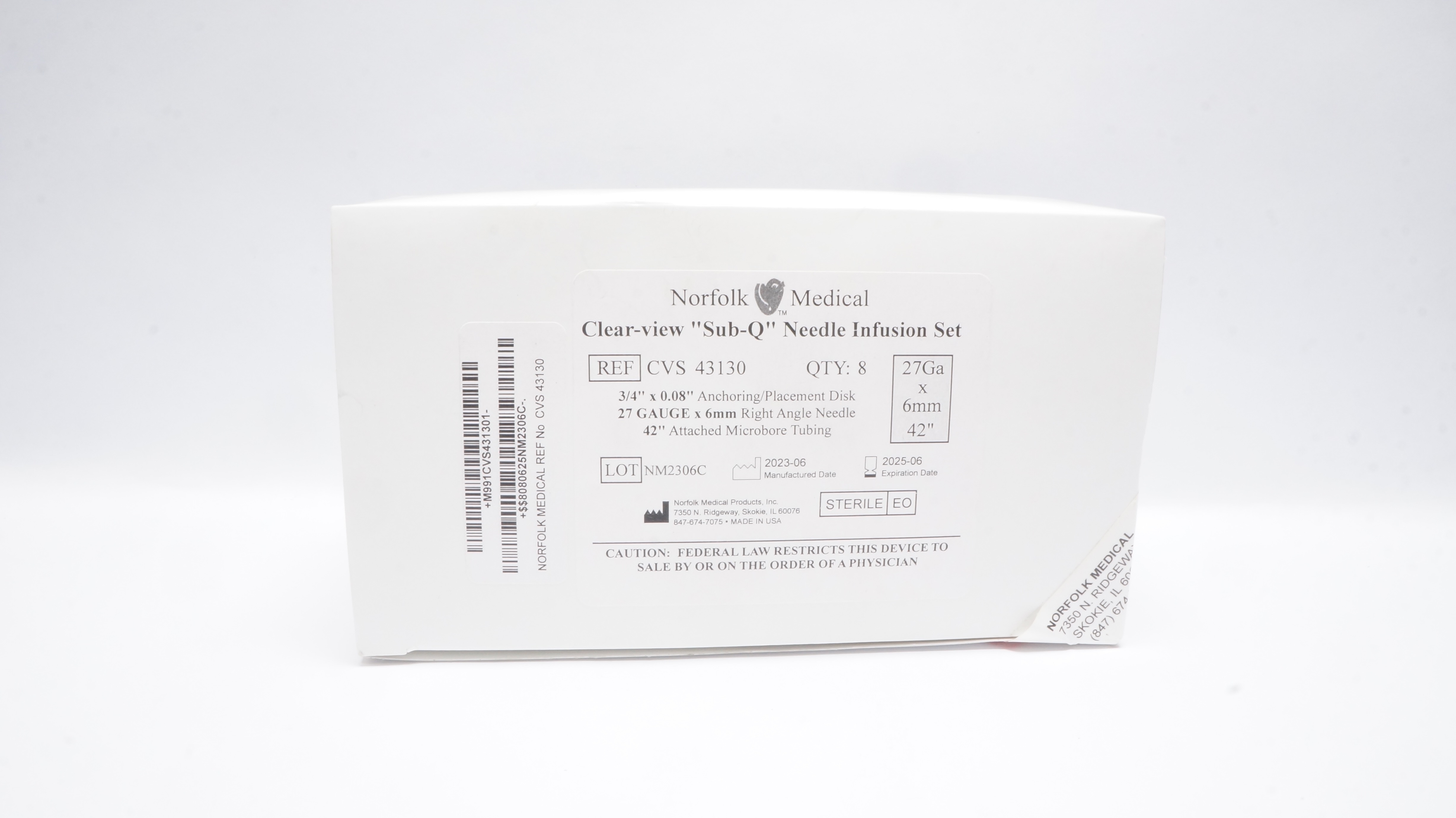 Norfolk CVS 43130 Clear-View Sub-Q Ndle Infusion Set 27Ga x 6mm - Box of 8