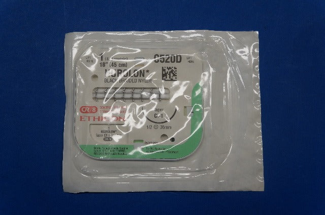 Ethicon C520D 1 NUROLON, CT-1 36mm 1/2 Taper, Black Braided Nylon, 18