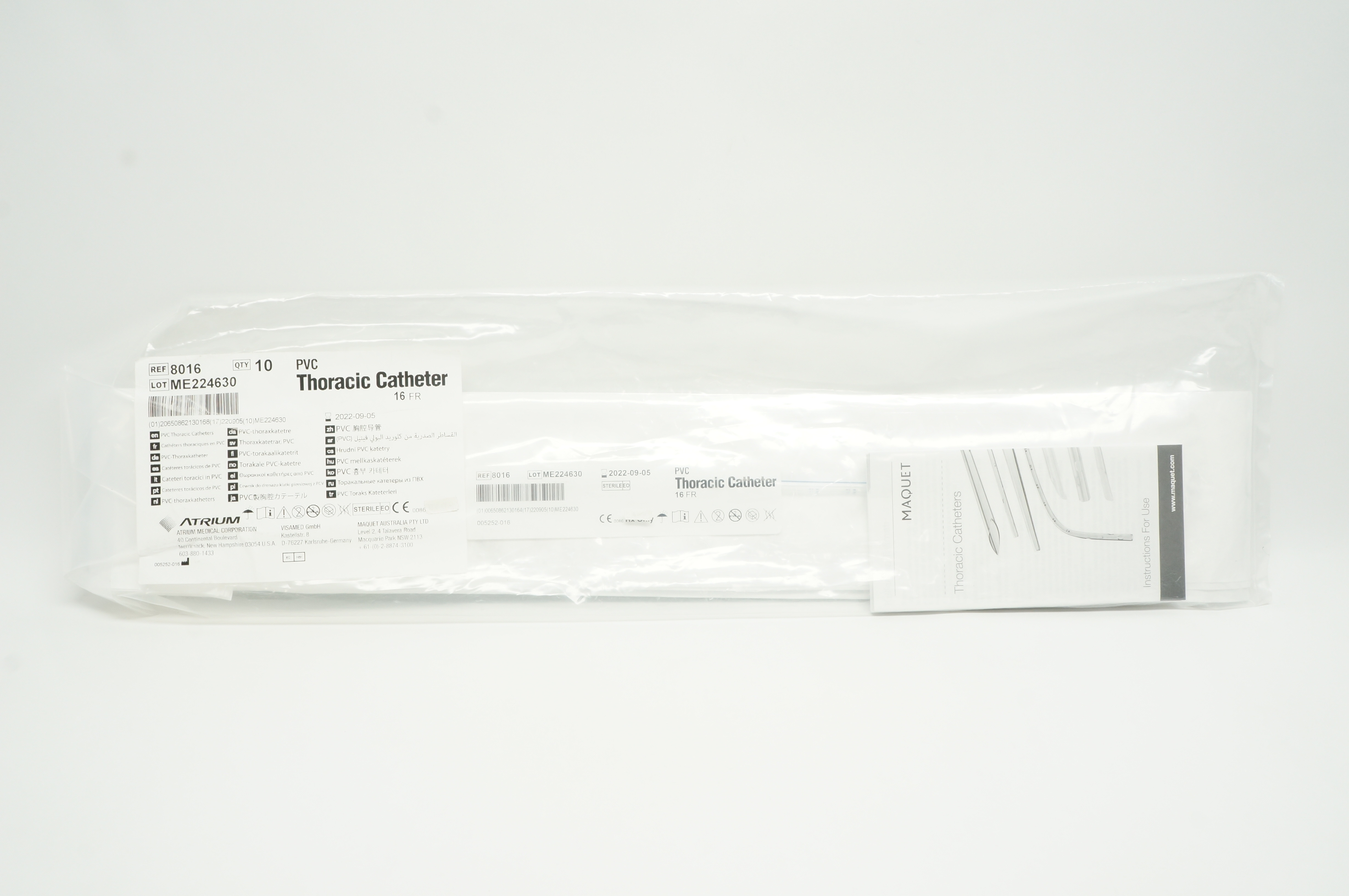 Atrium 8016 PVC Thoracic Cath. 16Fr. - Pack of 10