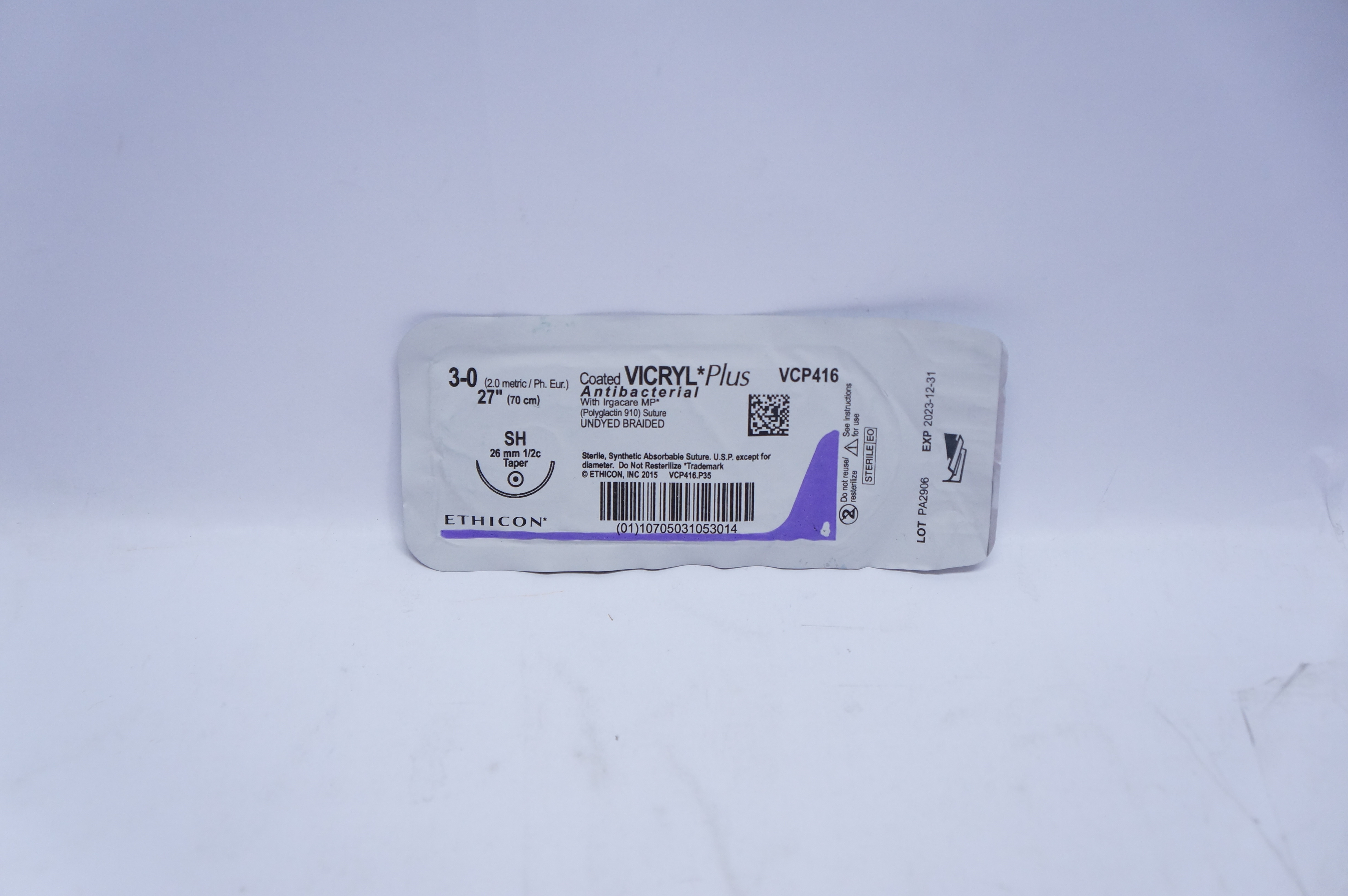 Ethicon VCP416 3-0 VICRYL Plus, SH, 26mm 1/2c Taper, 27inch