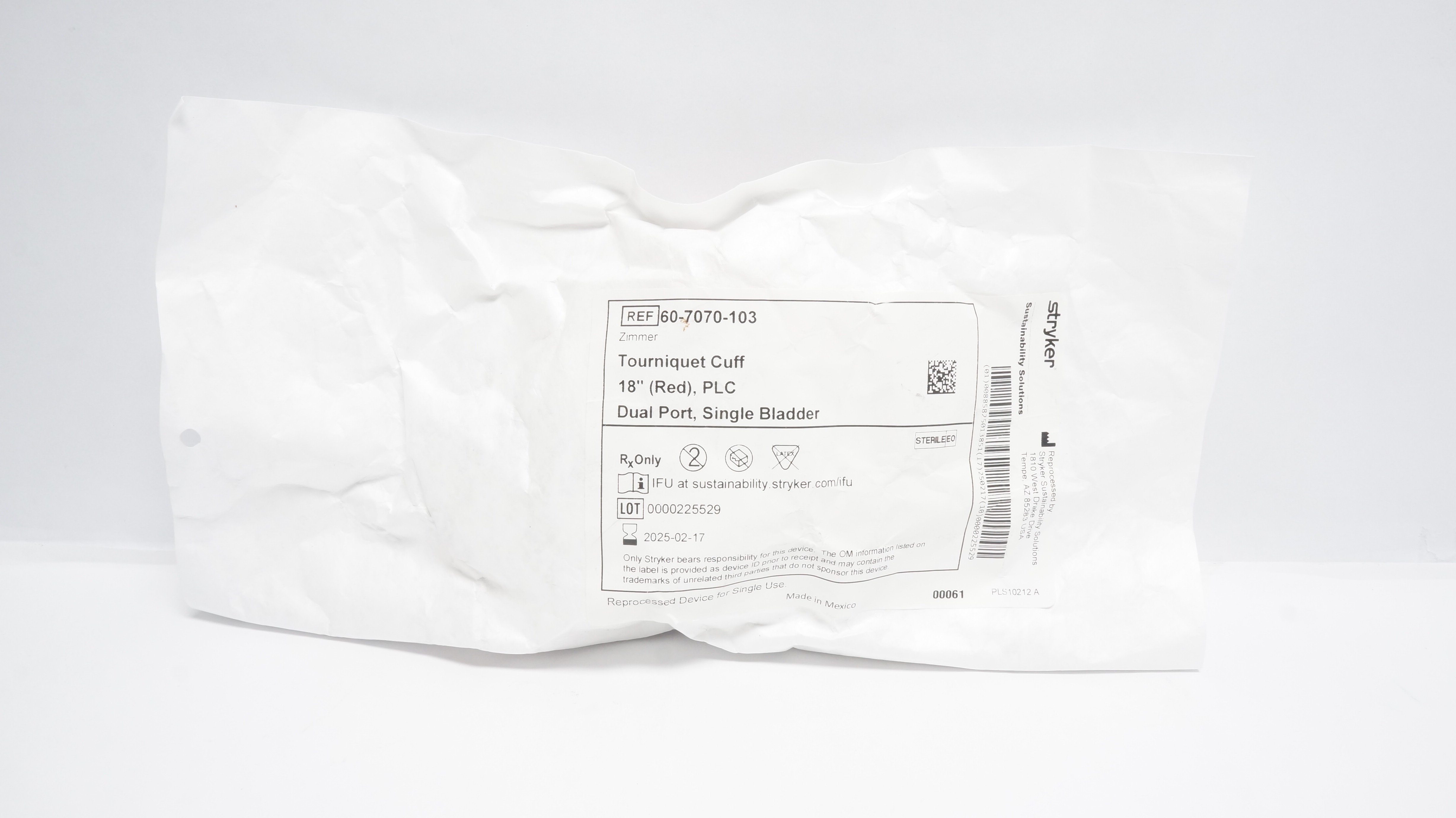 Stryker 60-7070-103 Tourniquet Cuff 18In Red, PLC Dual Port, Single Bladder (x)