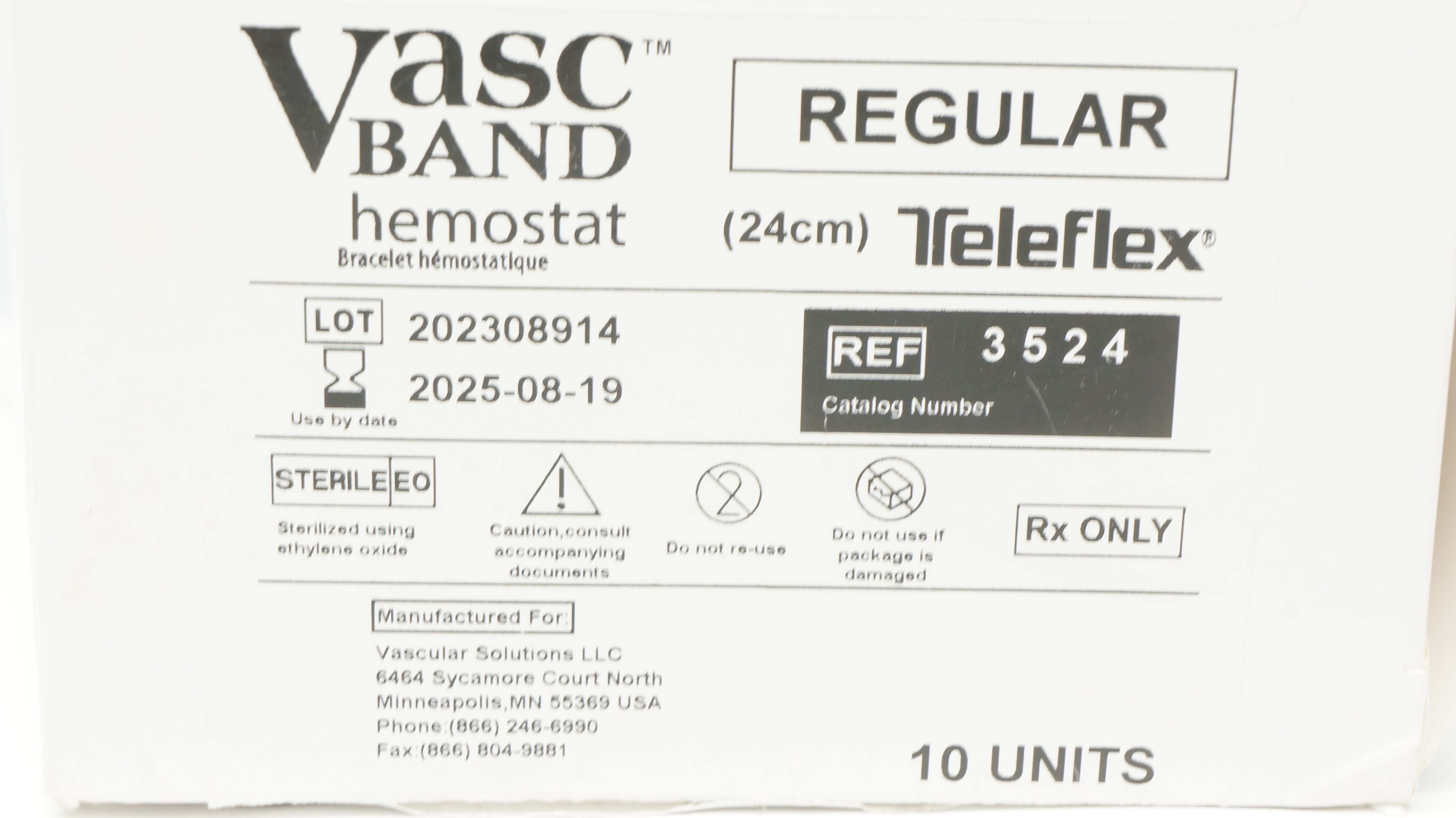 Teleflex 3524 Vascular Solutions Vasc Band Hemostat Regular 24cm - Box of 10