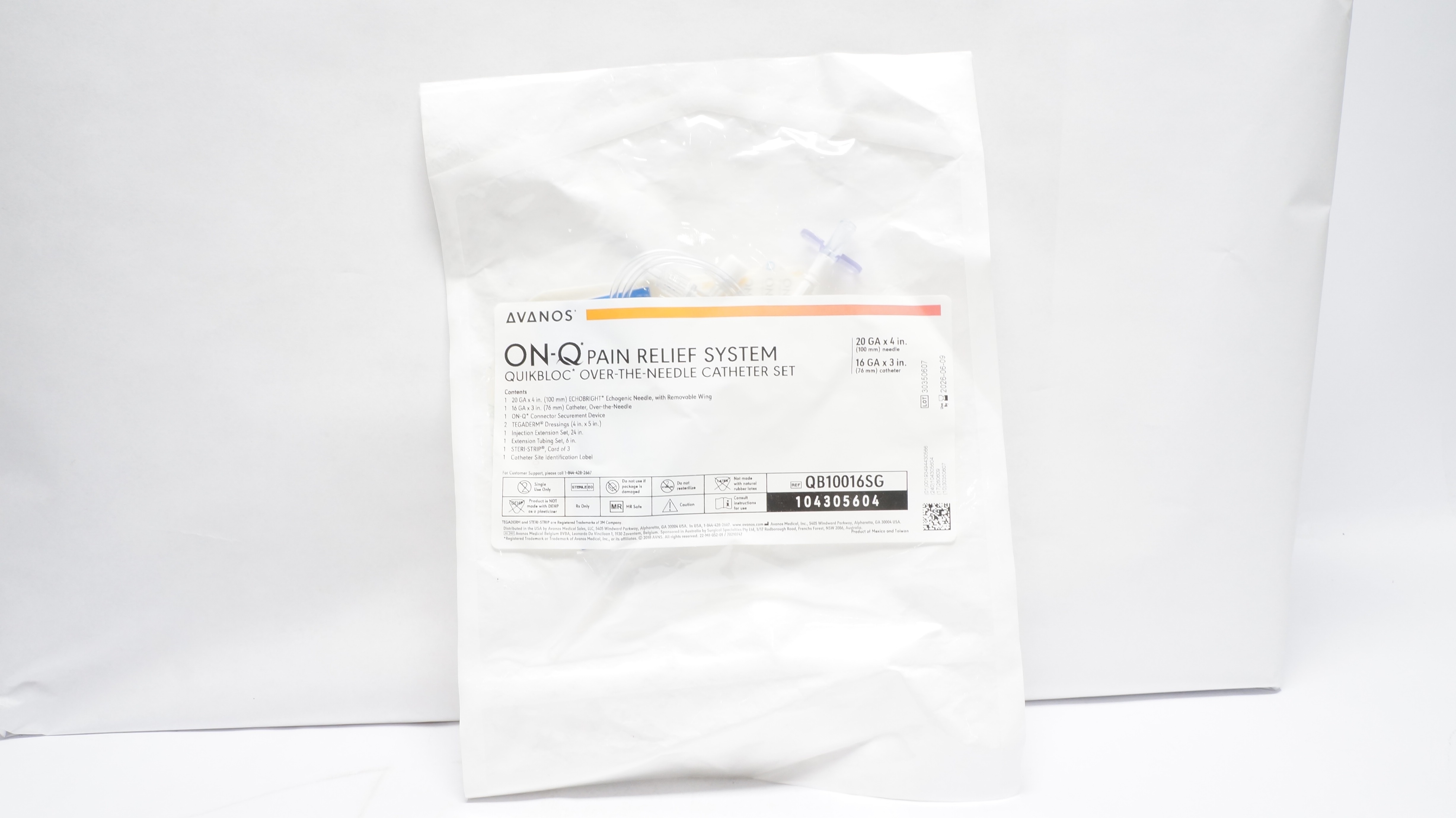 Avanos QB10016SGC On-Q Quikbloc Ndle Cath. Set 16Ga x 3inch Ndle 20GA x 4inch