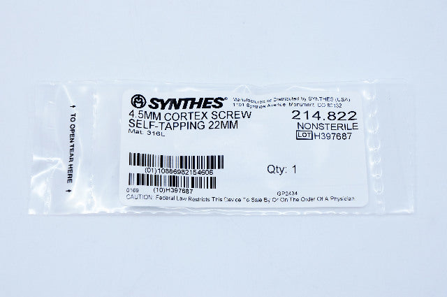 Synthes 214.822 4.5mm Cortex Screw Self-Tapping 22mm